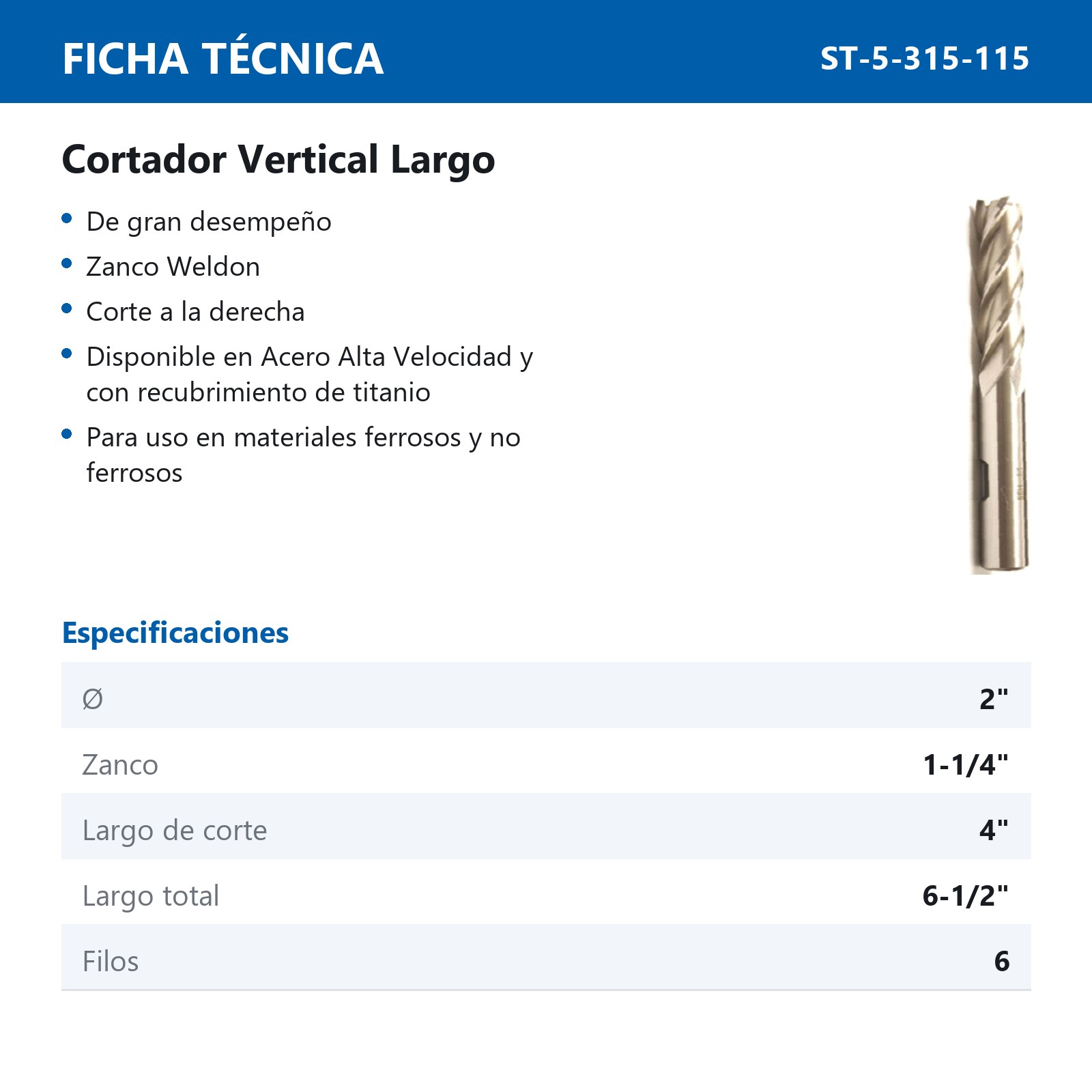 CORTADOR VERTICAL A.V. 2X1-1/4" LGO 6F - Imagen 2
