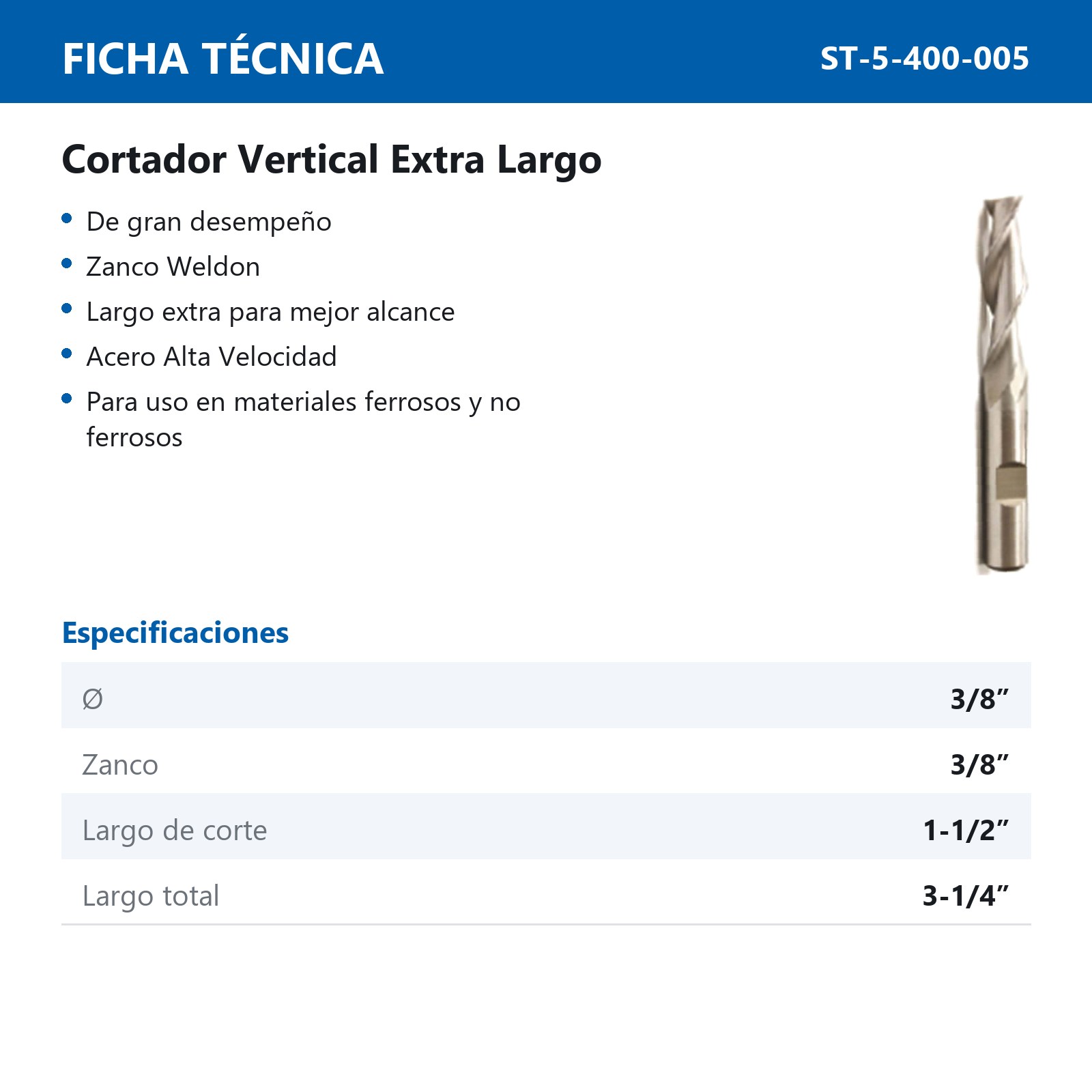 CORTADOR VERTICAL 3/8 X 3/8" 2F N/EXT. - Imagen 2