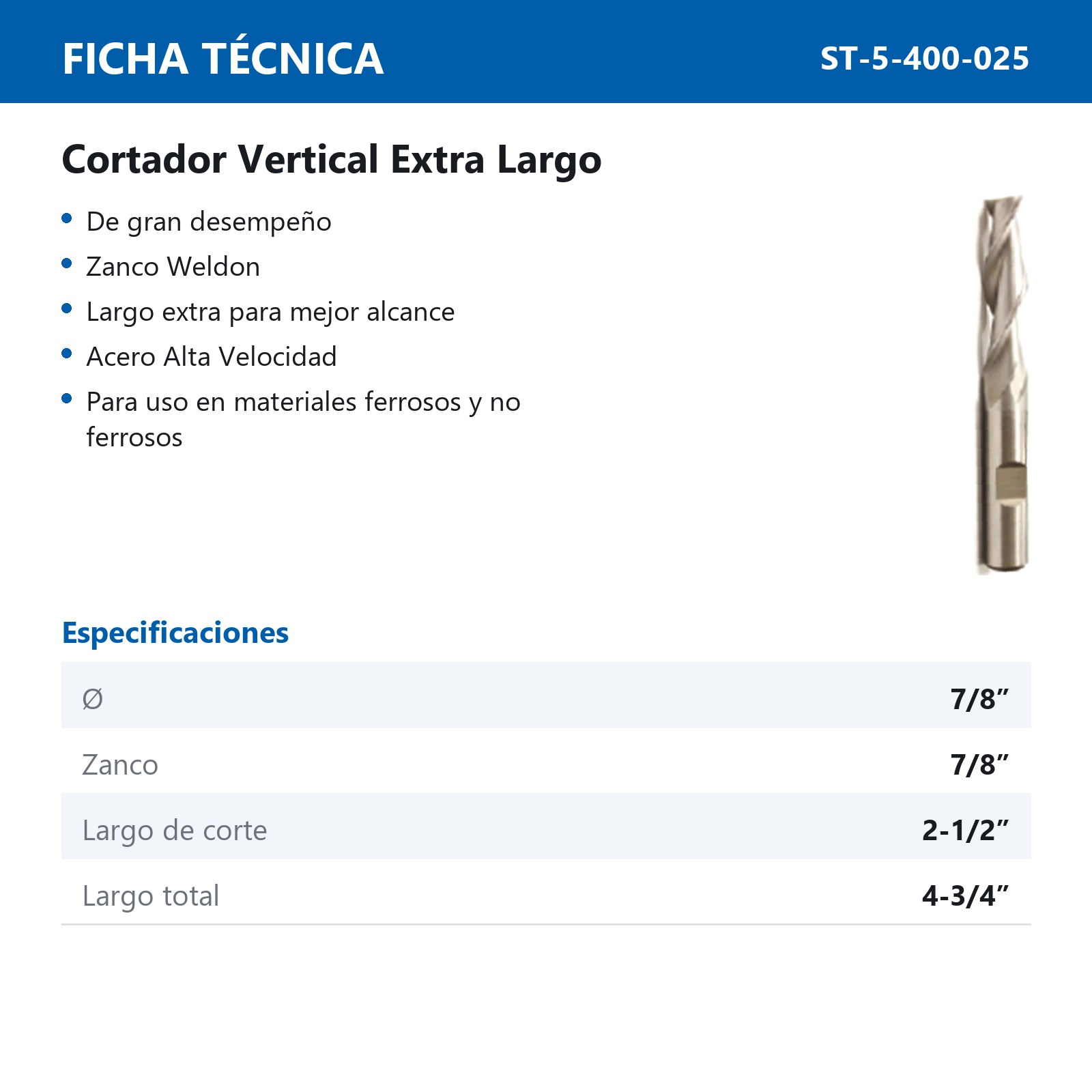 CORTADOR VERTICAL 7/8 X 7/8" 2F N/EXT. - Imagen 2