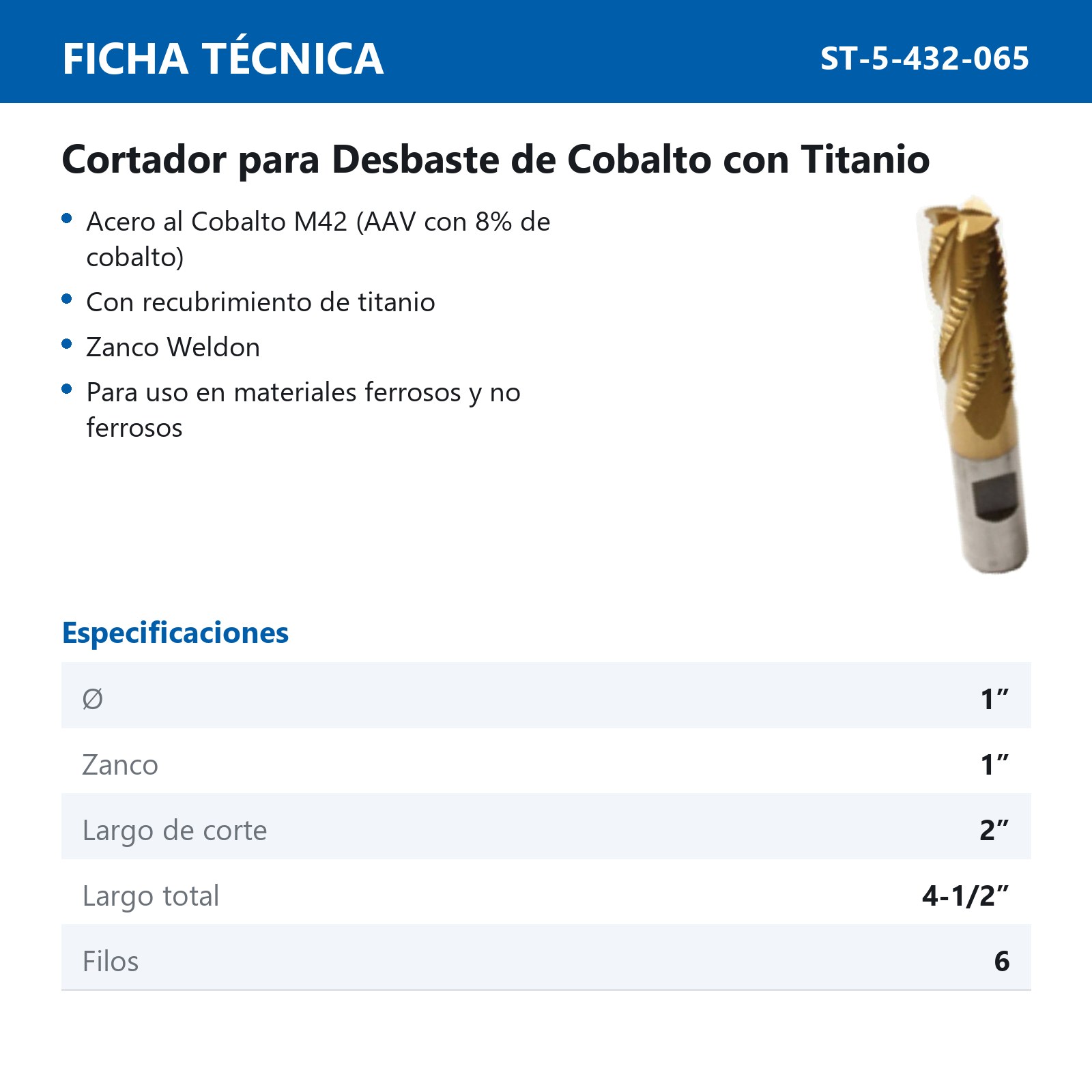 CORTADOR DESBASTE 1 X 1" TITANIO 6F - Imagen 2