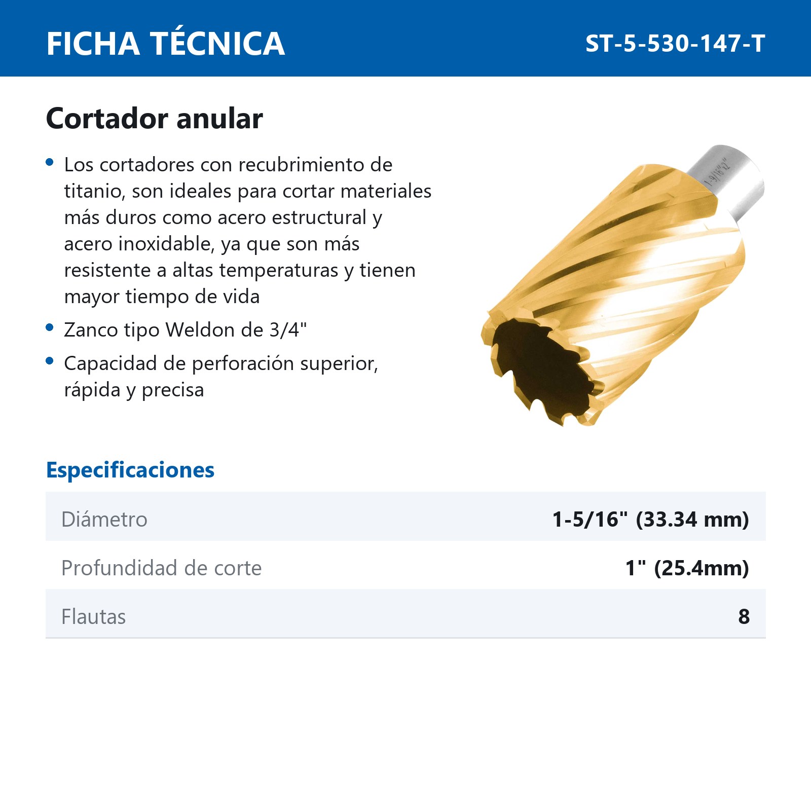 CORTADOR ANULAR C/TITANIO 1-5/16 x 1" - Imagen 2