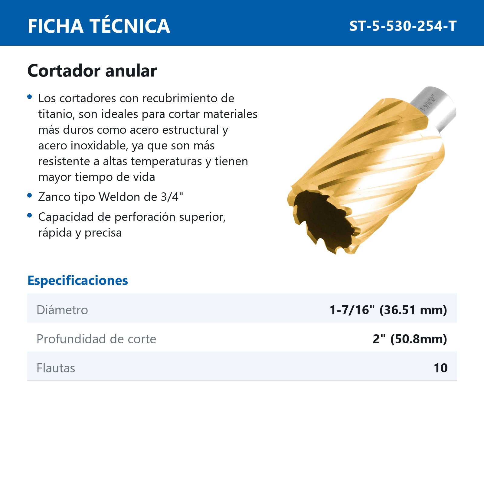 CORTADOR ANULAR C/TITANIO 1-7/16 x 2" - Imagen 2
