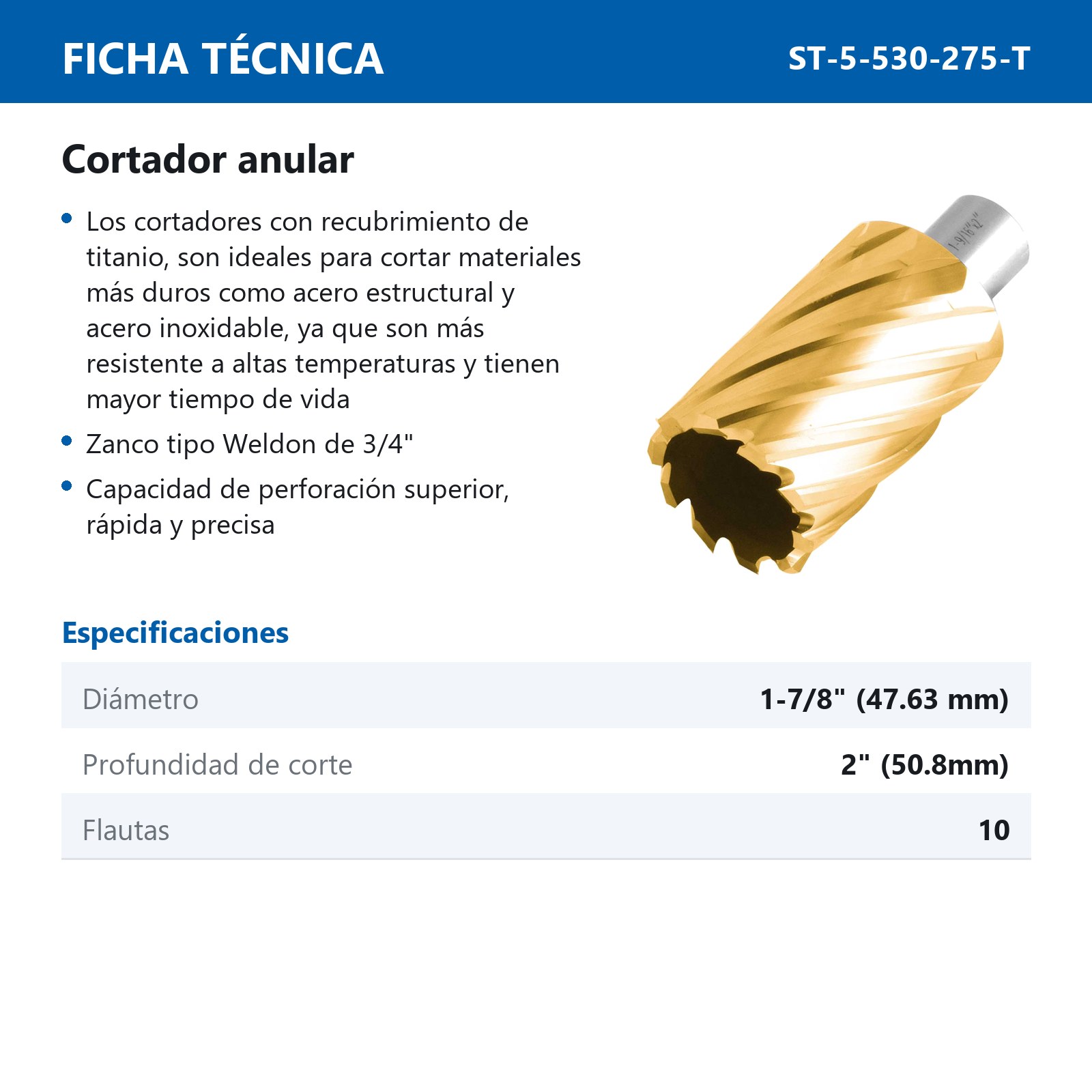 CORTADOR ANULAR C/TITANIO 1-7/8 x 2" - Imagen 2