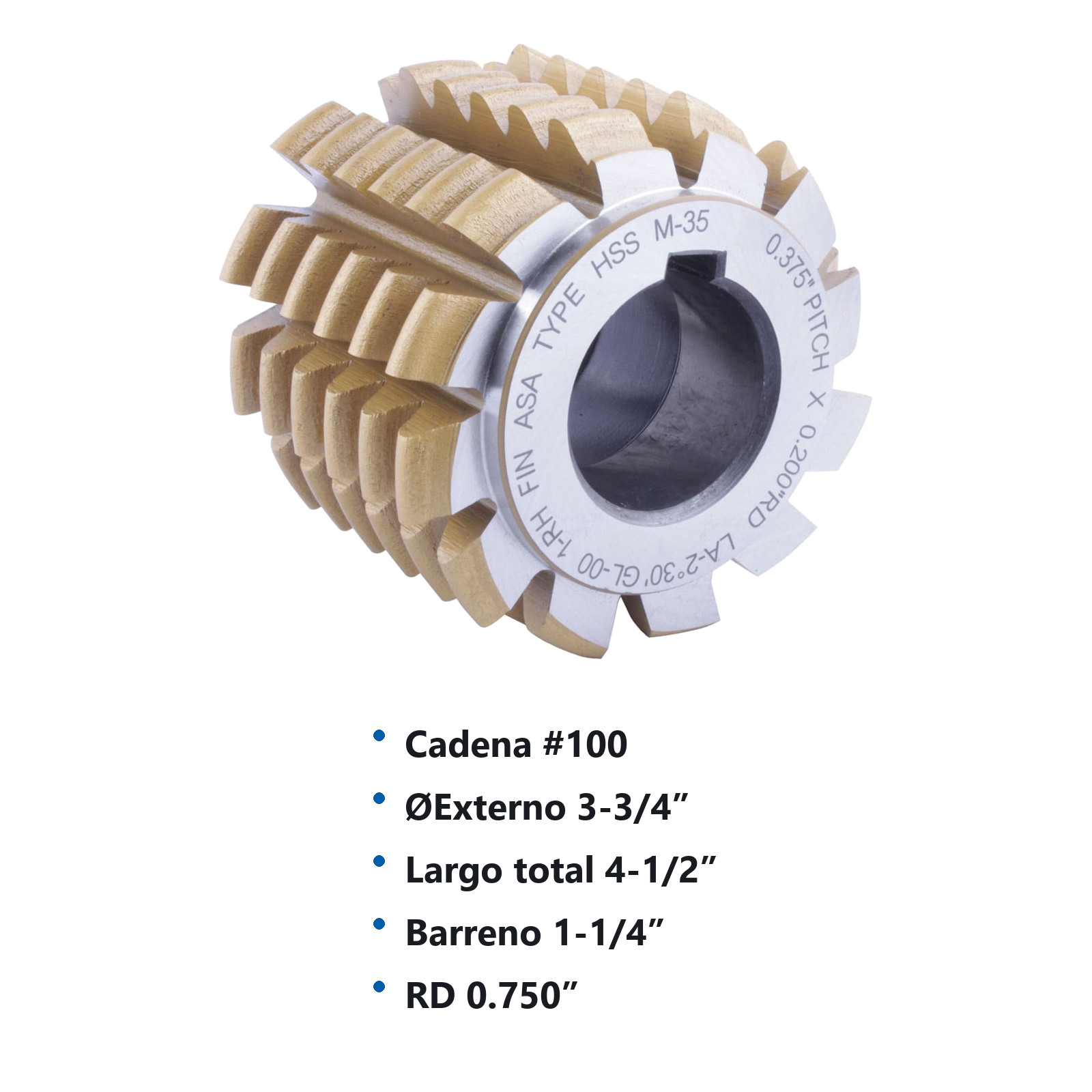 CORTADOR P/CATARINA # 100 C/REC.TITANIO           1.250"PITCH.750"RD4-3/4"ODX4.5"OALX1-1/4 - Imagen 2