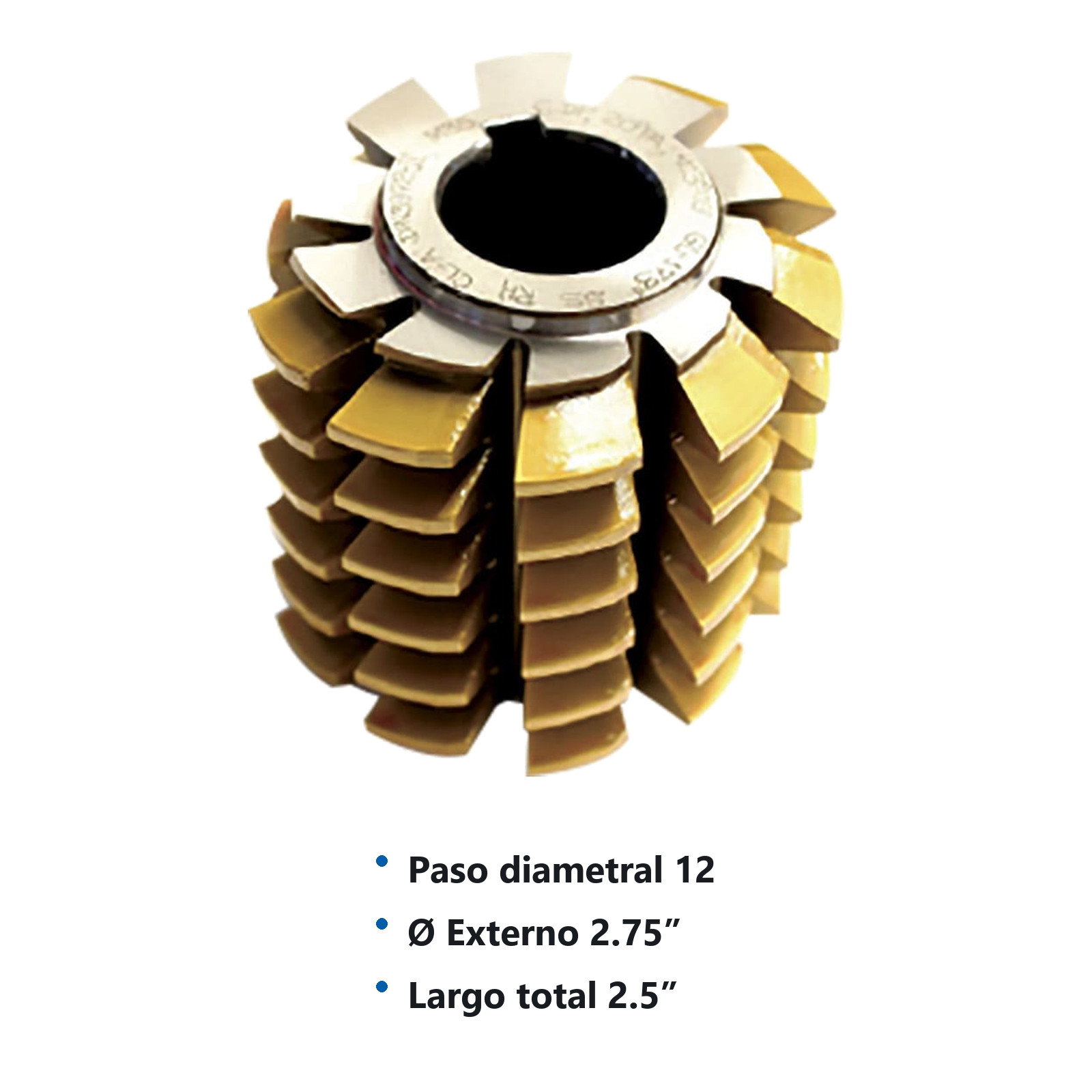 CORTADOR P/ENGRANE T/HOB COBALTO C/REC. D/TITANIO 20° PD 12 2.75" x 2.5" x 1-1/4" - Imagen 2