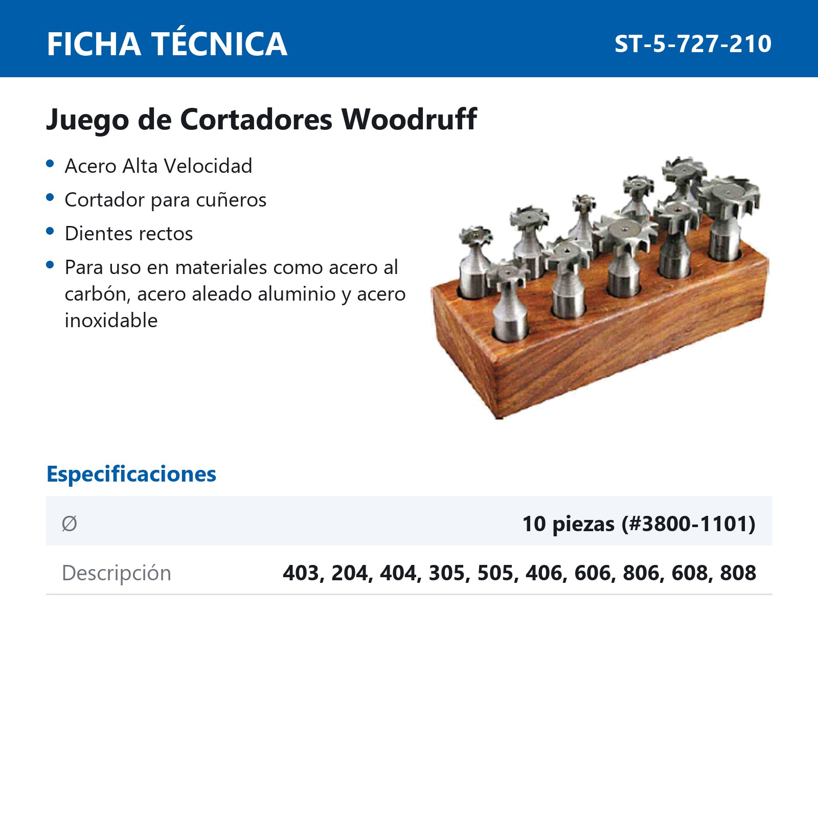 CORTADOR WOODRUFF # 3800-1101 JGO.10 PCS - Imagen 2