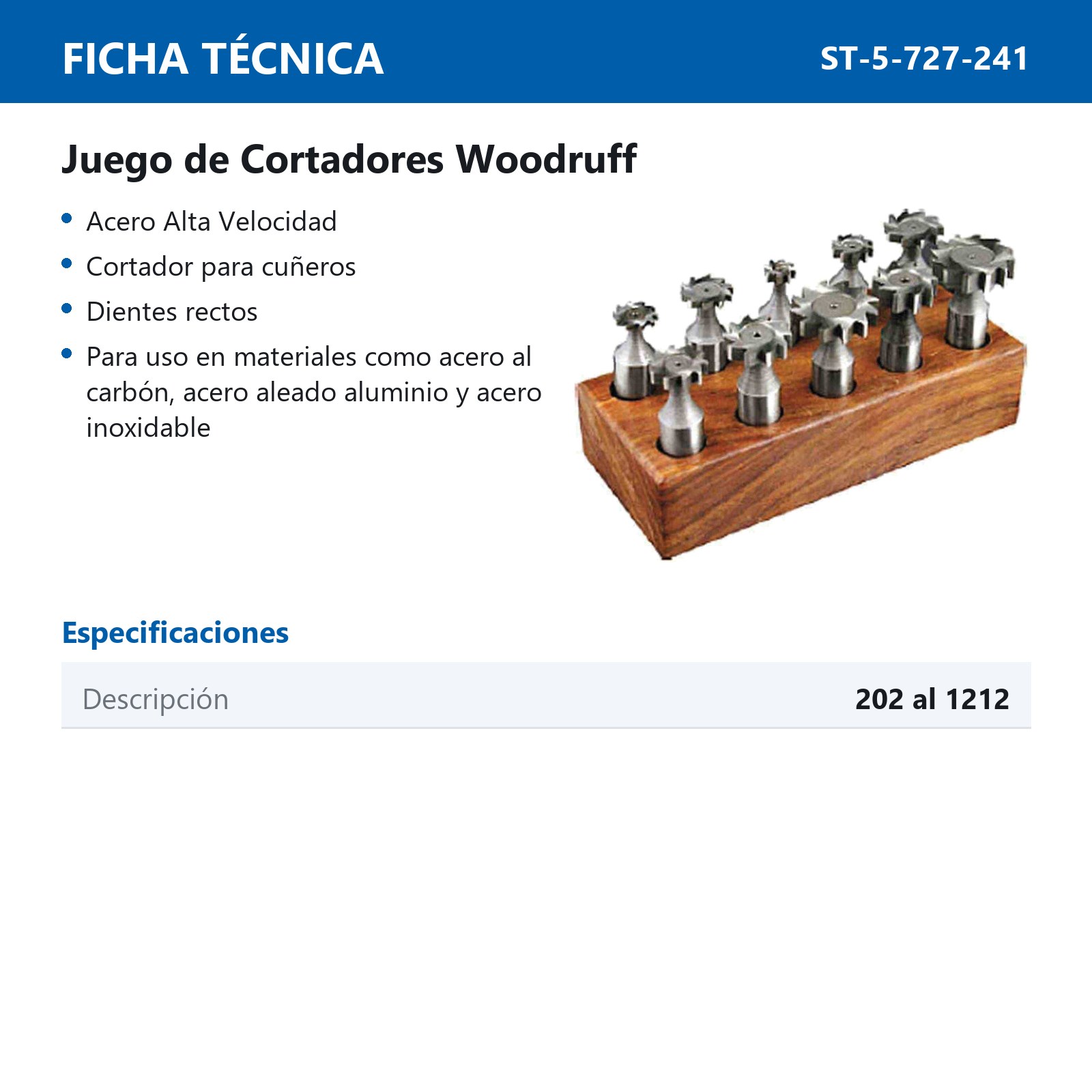 CORTADOR WOODRUFF # 3800-1411 JGO.41 PCS - Imagen 2