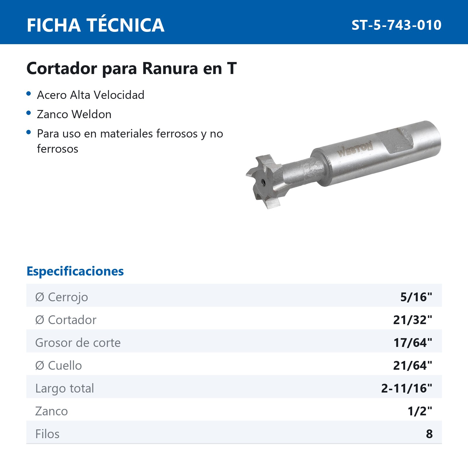 CORTADOR A.V. P/RANURA EN T 5/16" - Imagen 3
