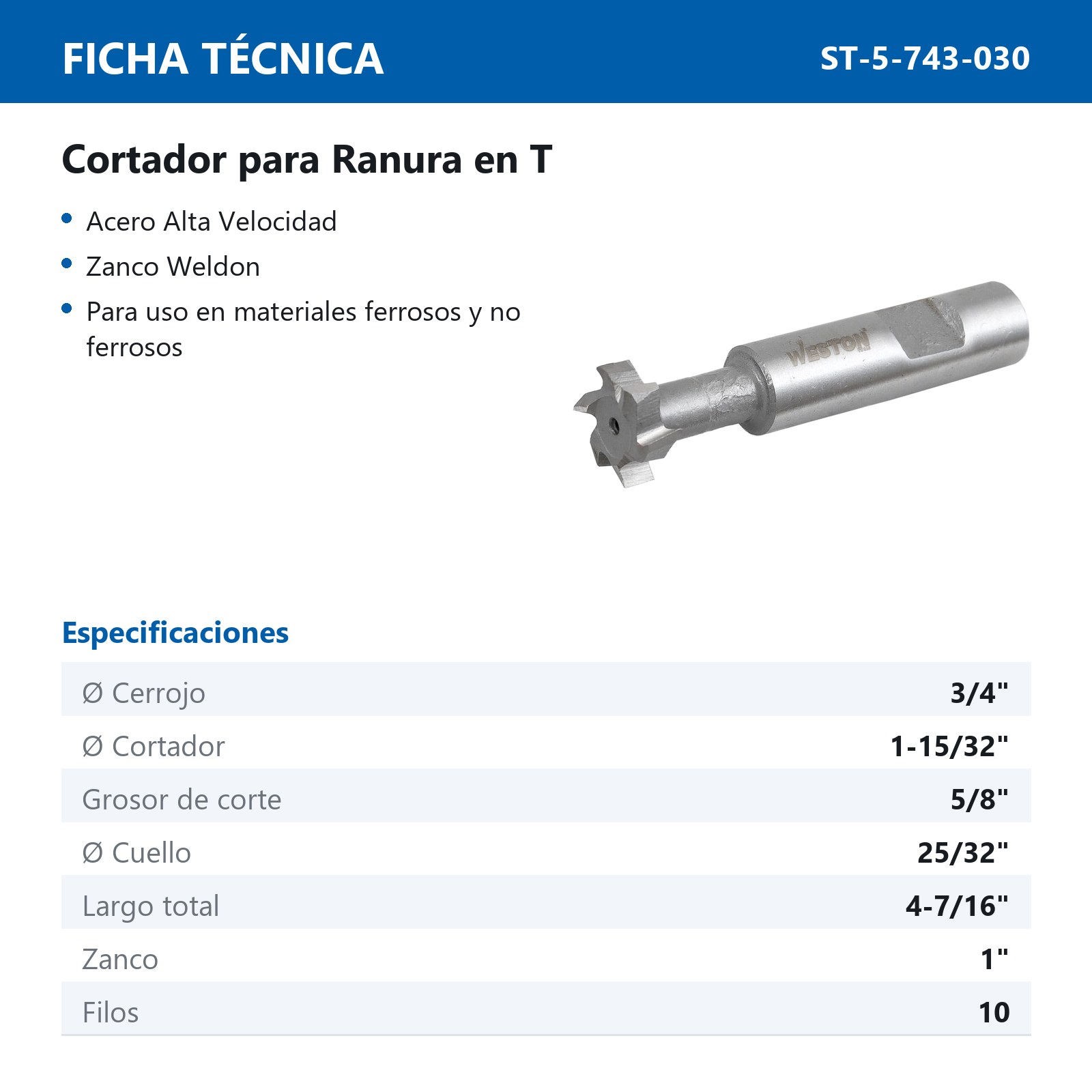 CORTADOR A.V. P/RANURA EN T 3/4" - Imagen 3