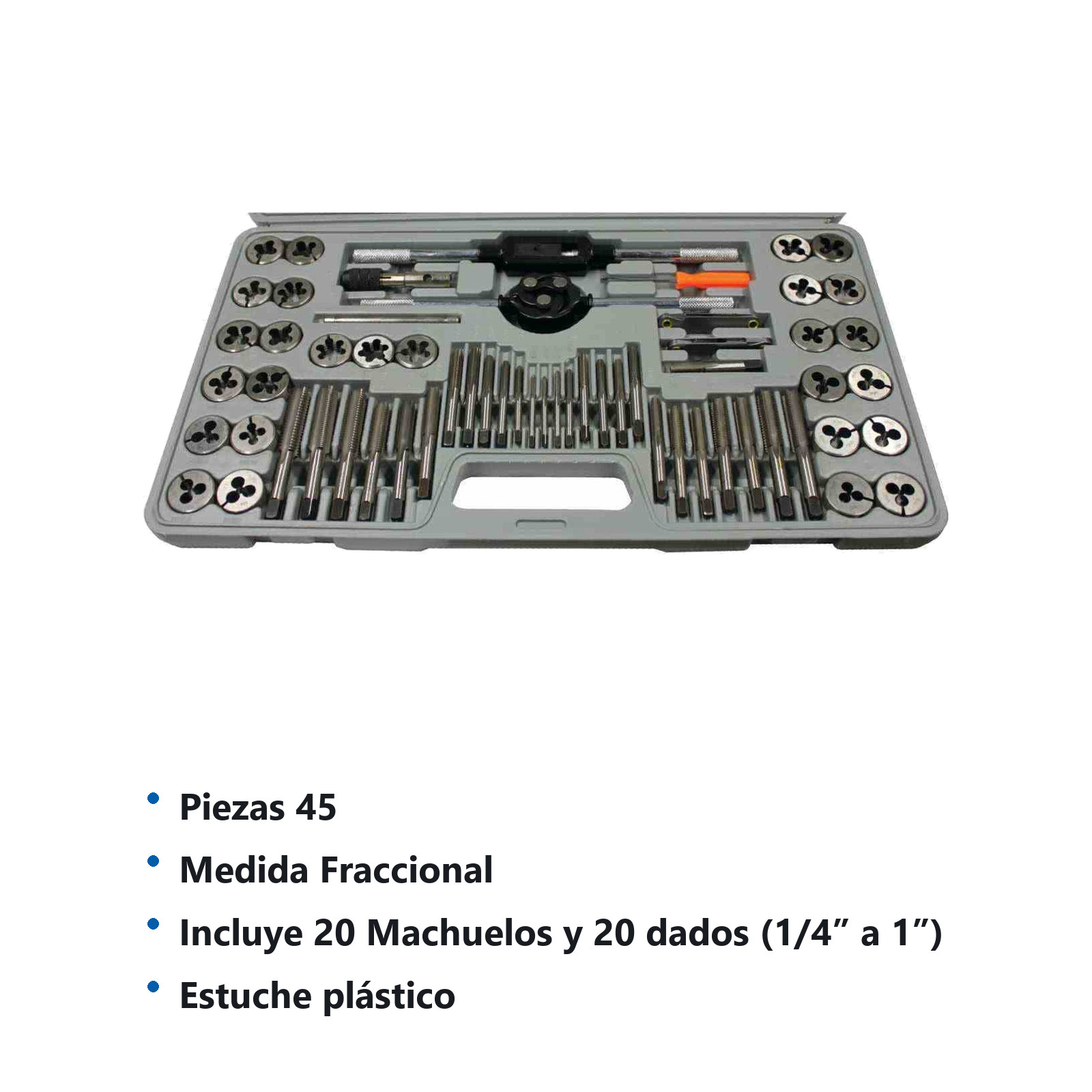 JUEGO MACHUELOS Y DADOS 45 PCS. FRACCION 1/4" A 1" AVV - Imagen 2