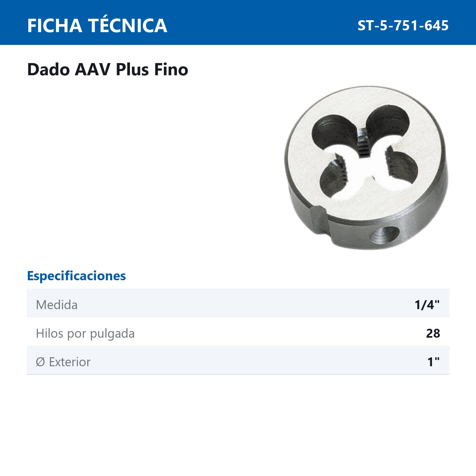 DADO PLUS 1/4-28 X 1" - Imagen 2