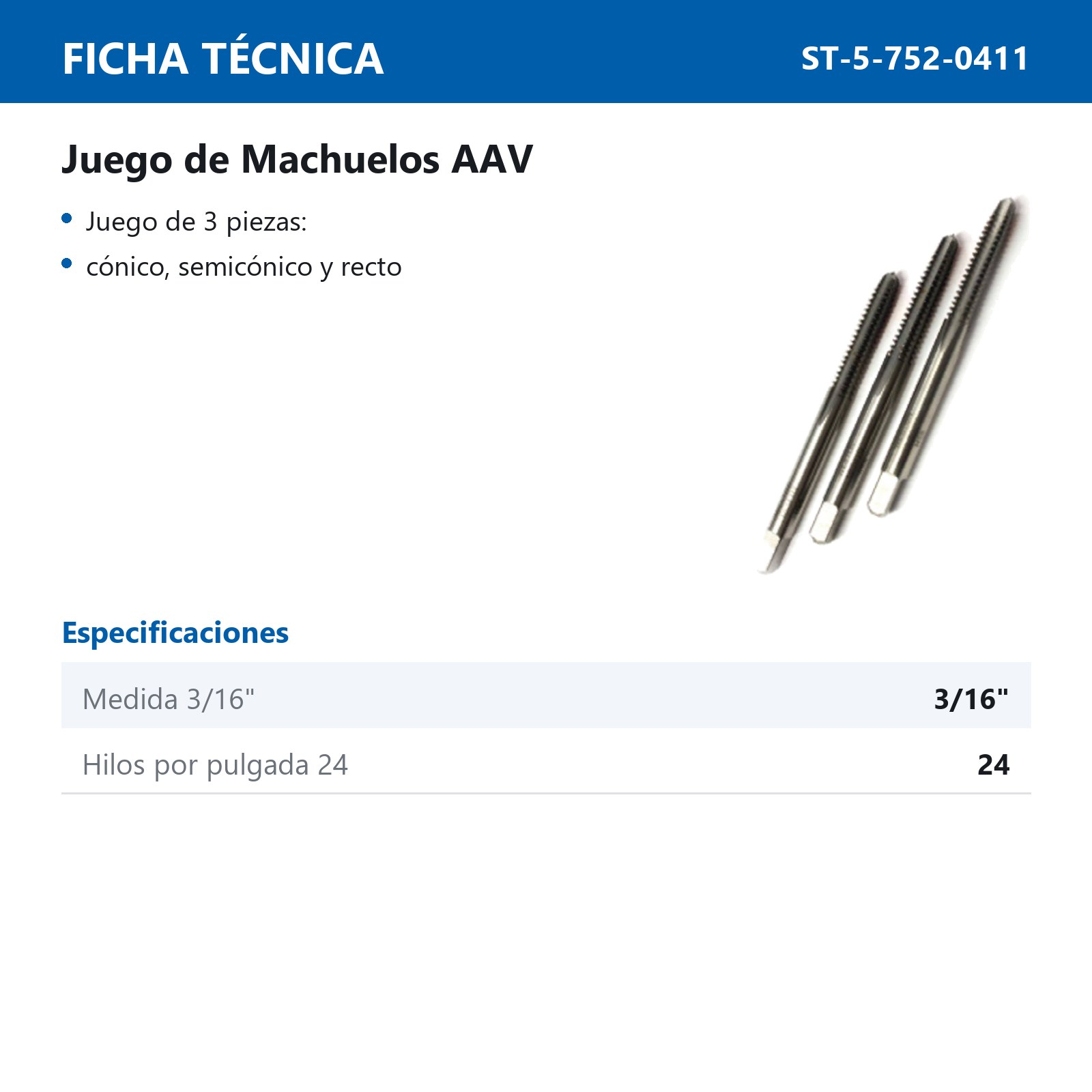 JUEGO MACHUELO 3/16"-24 AAV - Imagen 2