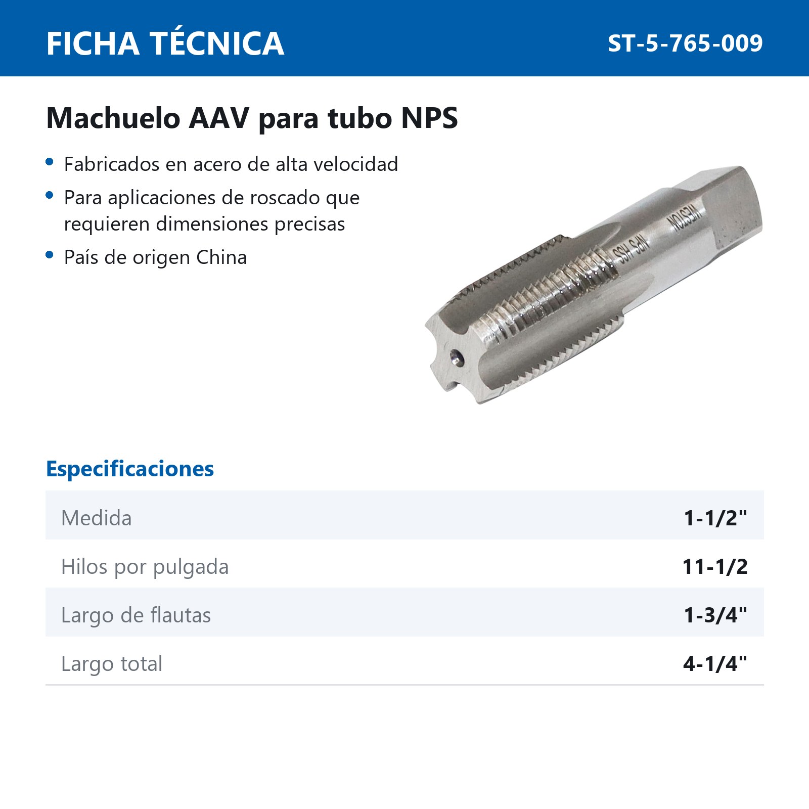 MACHUELO NPS AAV 1 1/2"-11 1/2 - Imagen 4