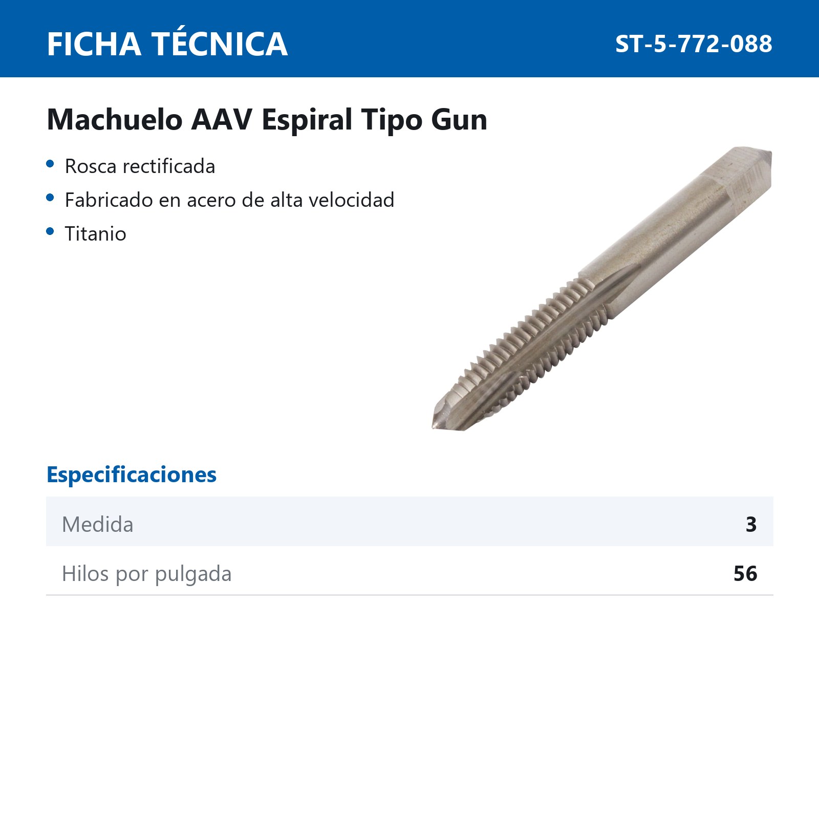 MACHUELO ESPIRAL T-GUN 3-56 HSS - Imagen 2
