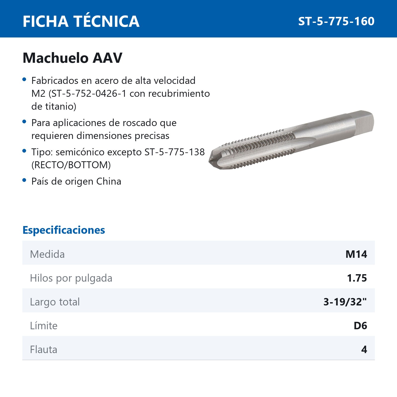 MACHUELO M14 X 1.75 AAV - Imagen 3