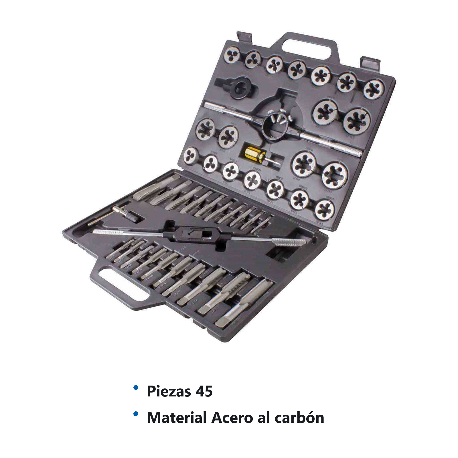 JGO.MACHUELOS Y DADO 45 PCS. FRACCIONAL ACERO AL CARBON - Imagen 3