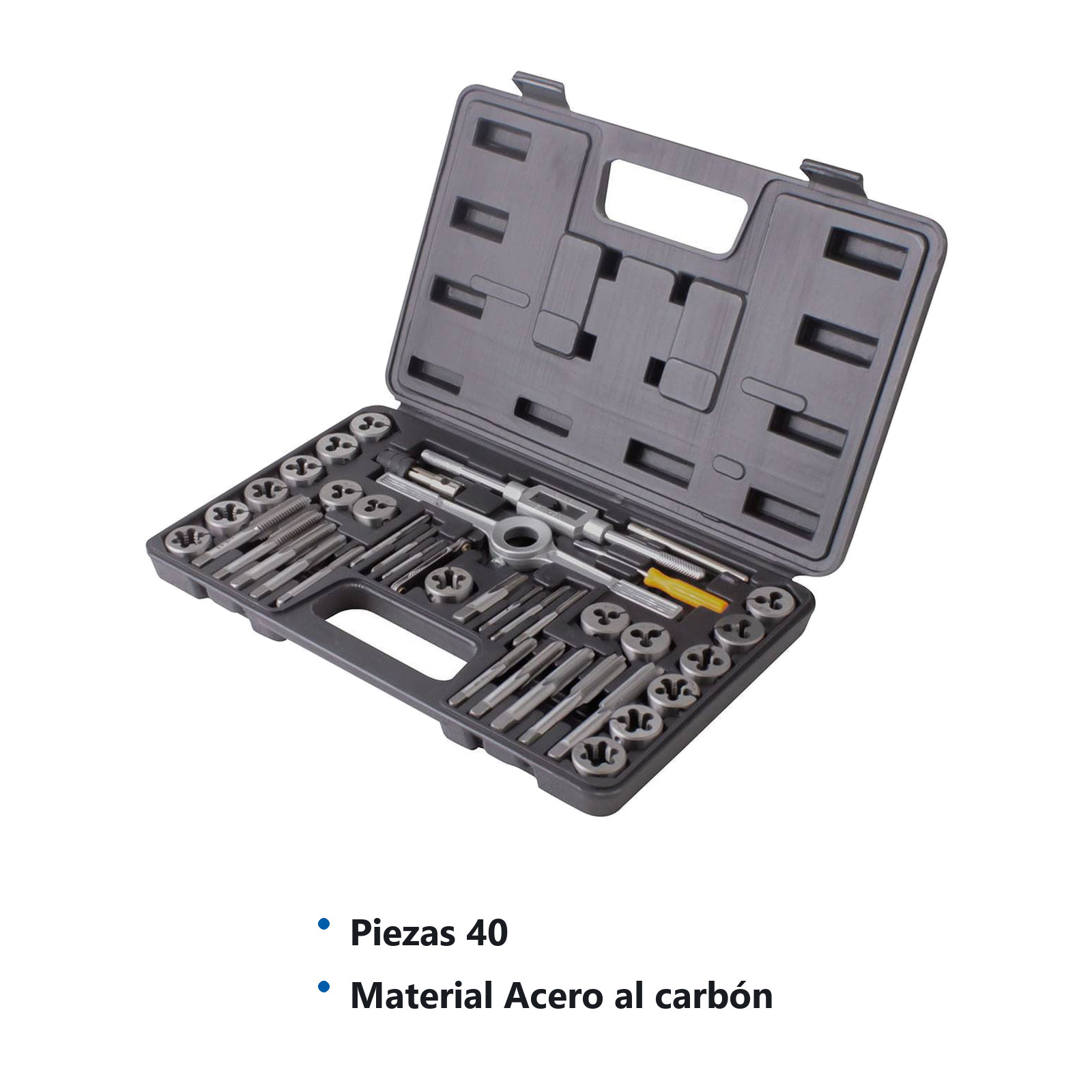 JUEGO DE DADOS Y MACHUELOS DE ACERO AL CARBON FRACCIONAL 40 PIEZAS - Imagen 3
