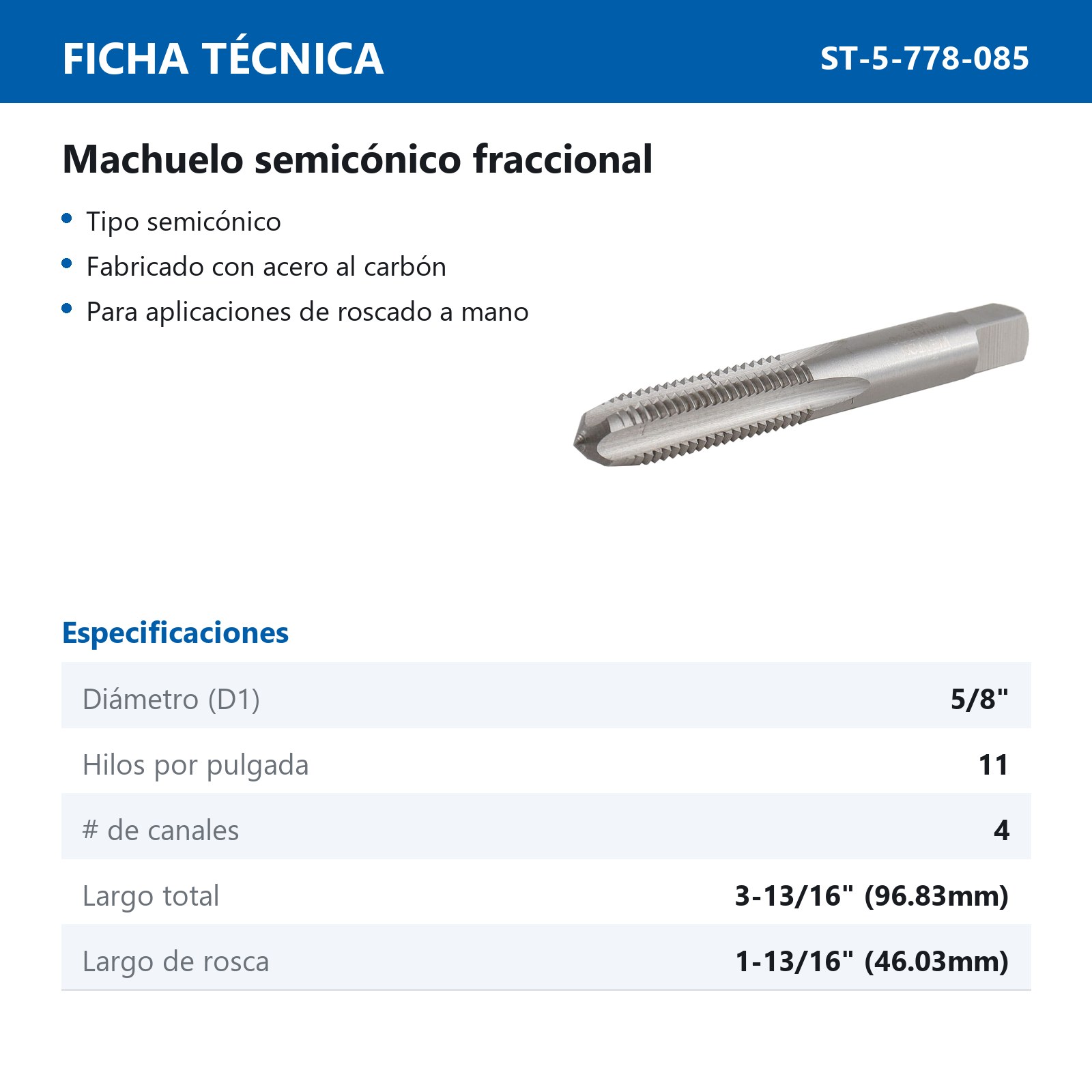 MACHUELO PLUG 5/8 X 11 A.C. - Imagen 2