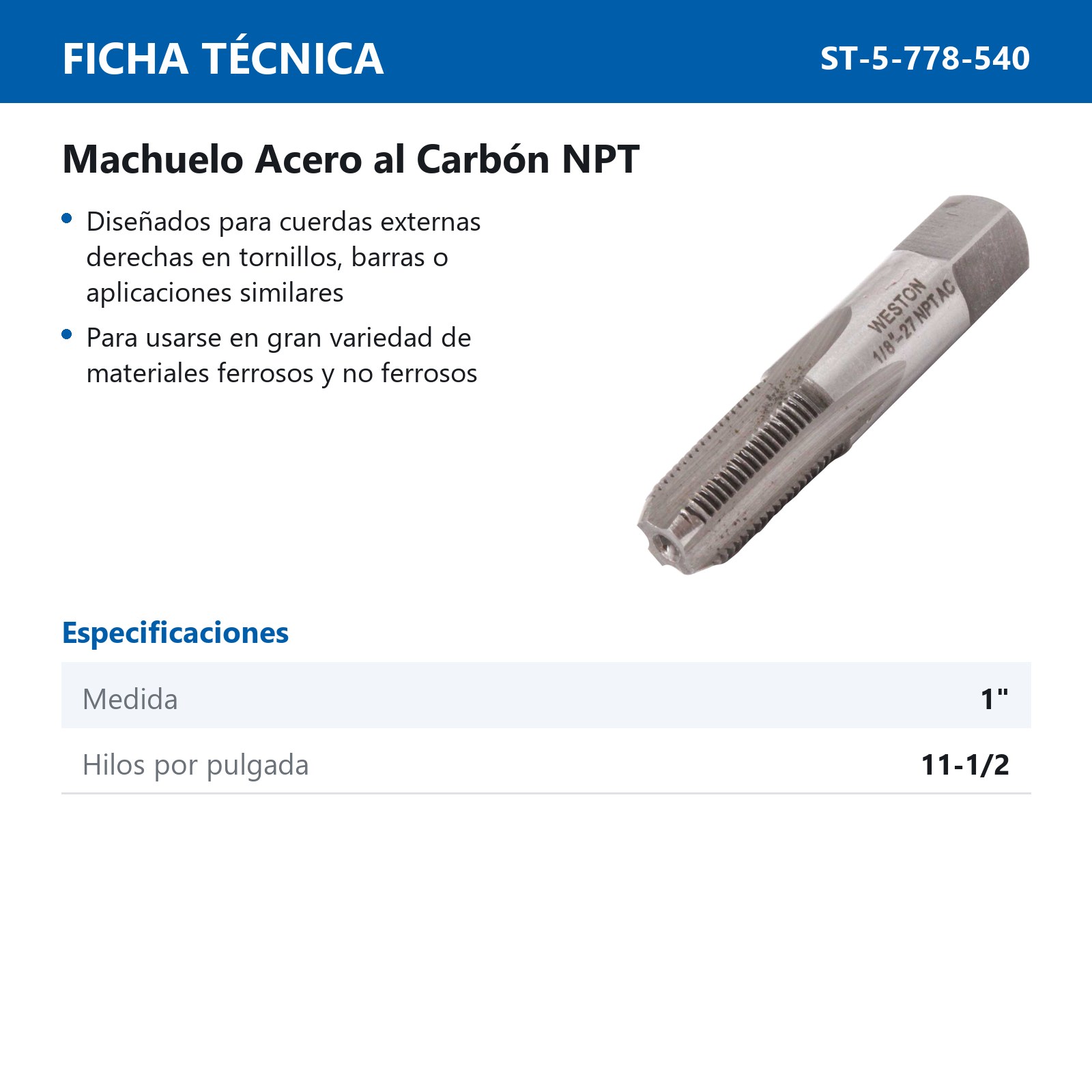 MACHUELO 1" NPT A.C. - Imagen 2