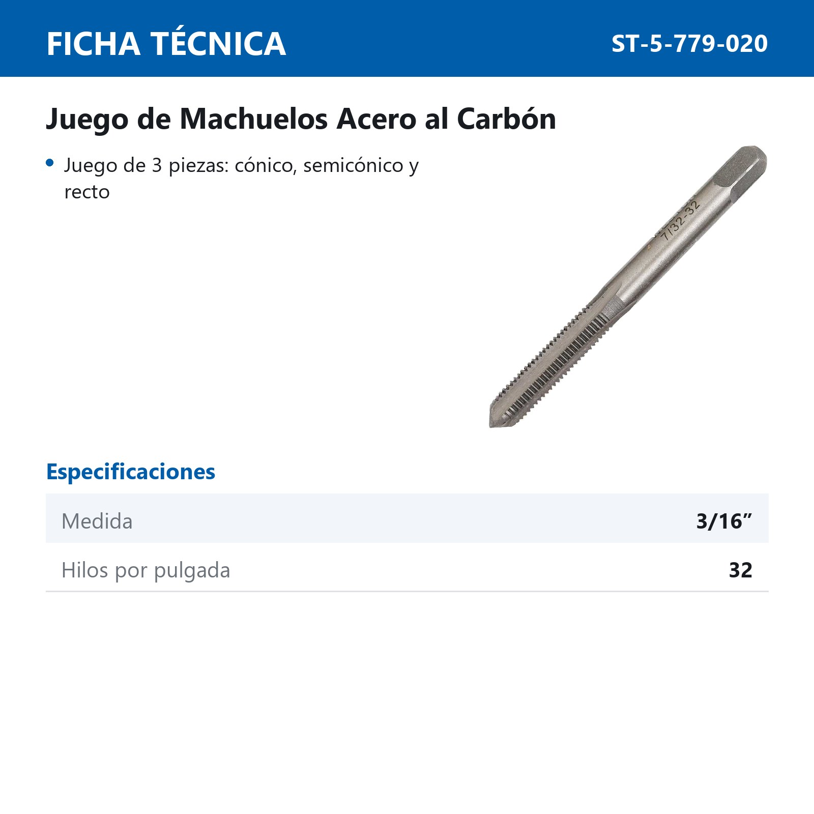 JGO. MACHUELO 3/16" X 32 A.C. - Imagen 3