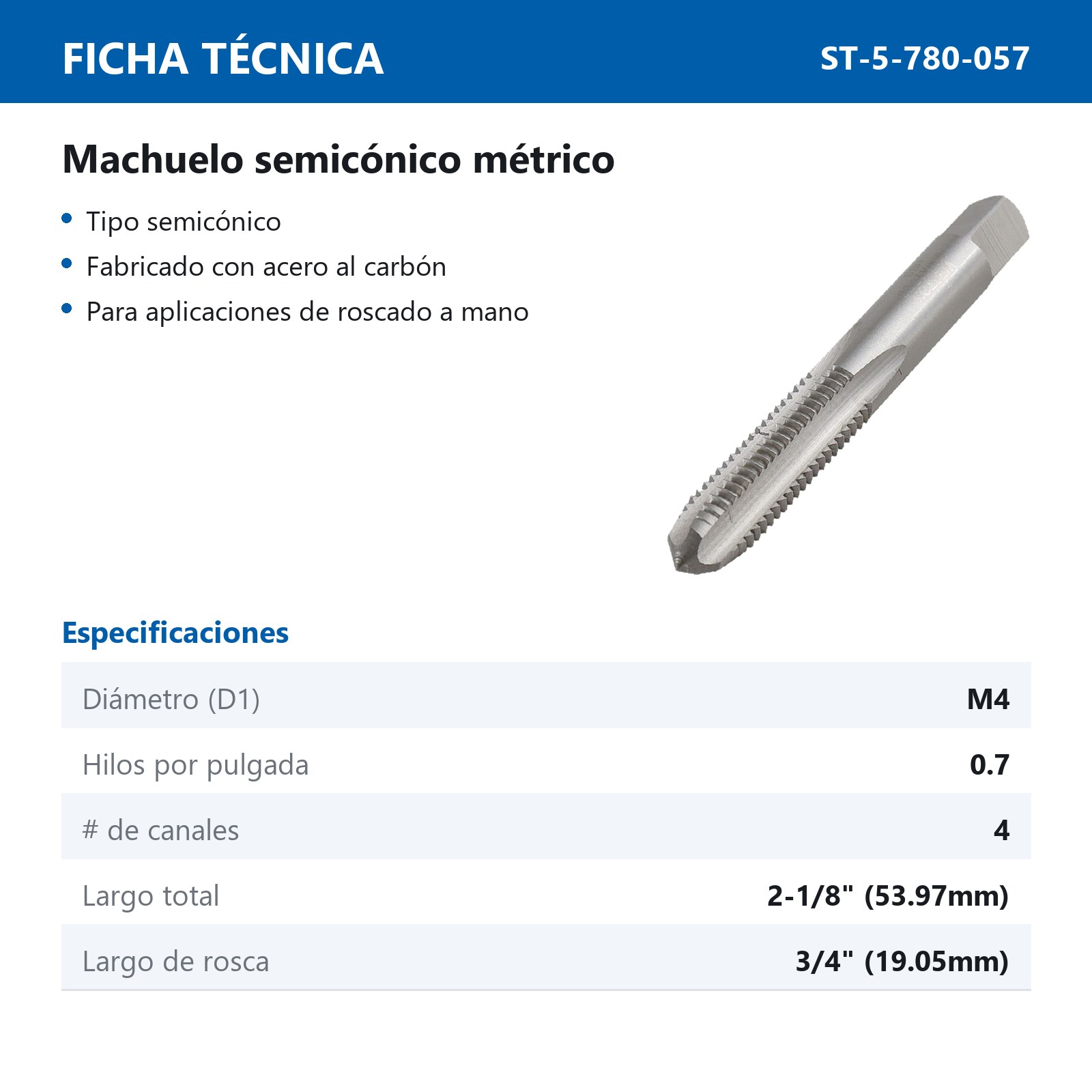 MACHUELO PLUG M4.0 X 0.70 A.C. - Imagen 3