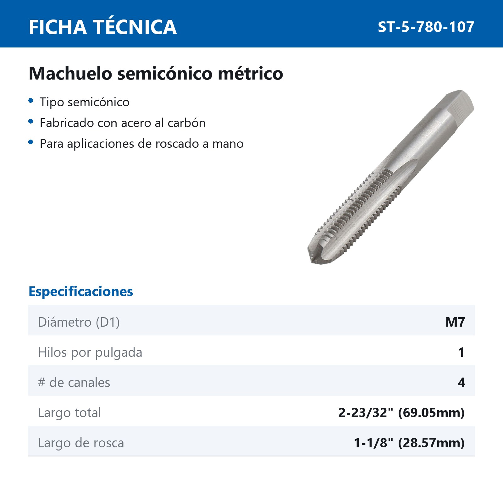 MACHUELO PLUG M7.0 X 1.0 A.C. - Imagen 3