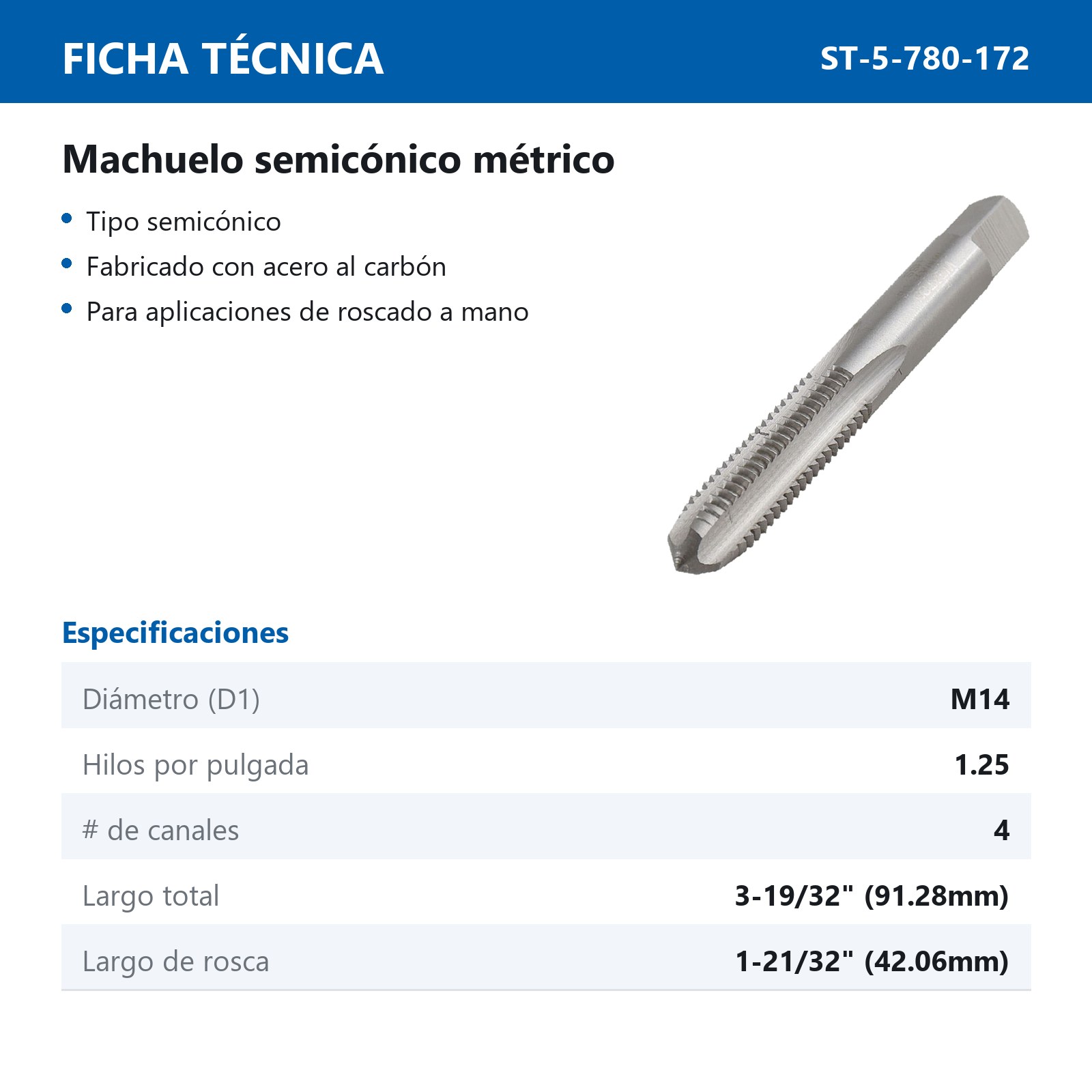 MACHUELO PLUG M14.0 X 1.25 A.C. - Imagen 3
