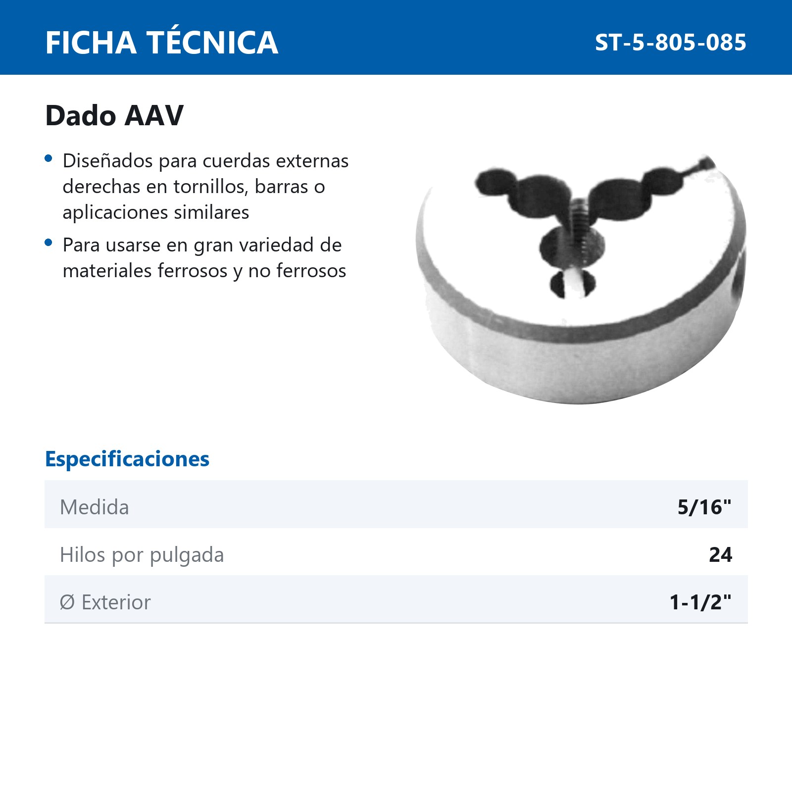 DADO 5/16"-24 X 1-1/2" HSS - Imagen 2