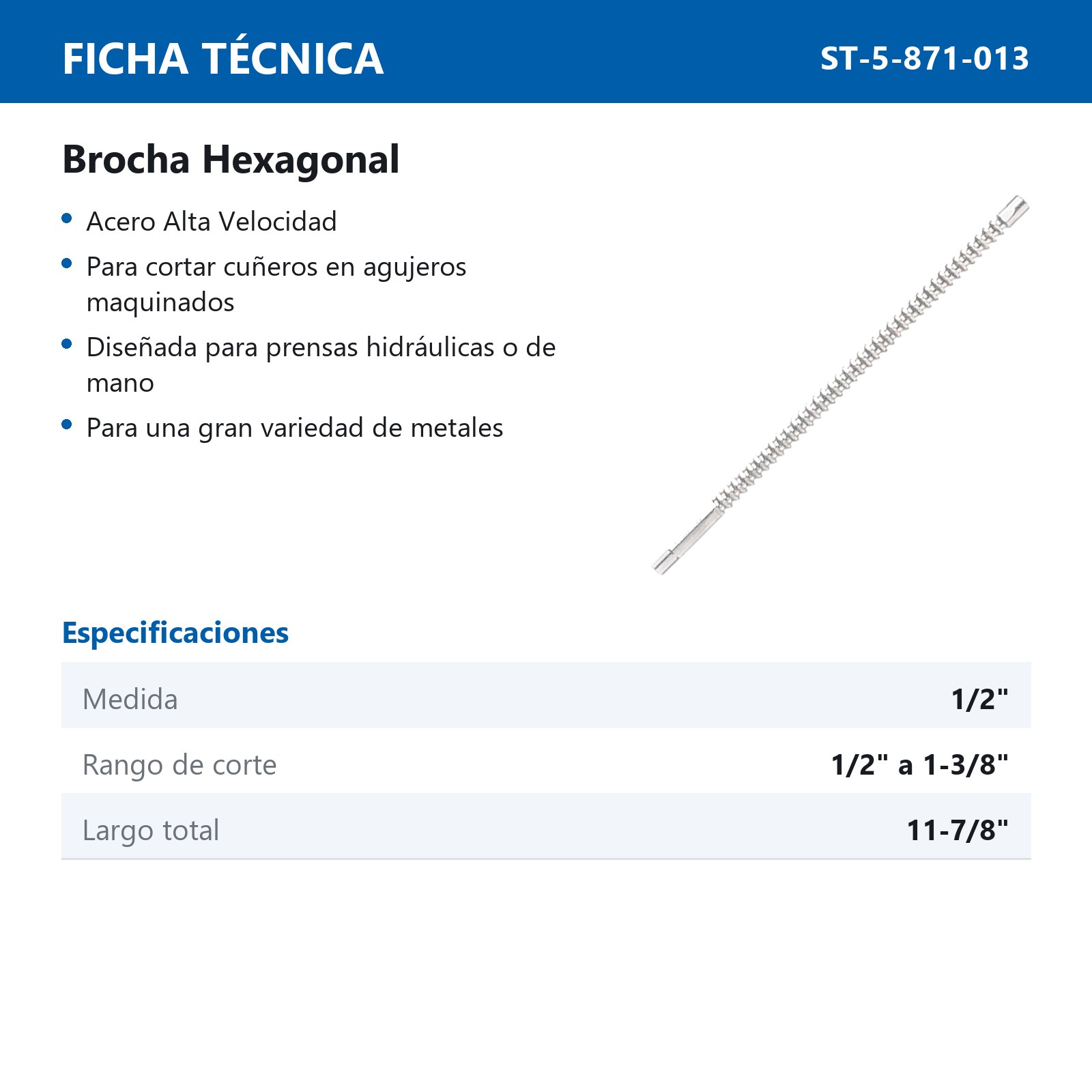 BROCHA HEXAGONAL 1/2" A.V. - Imagen 2