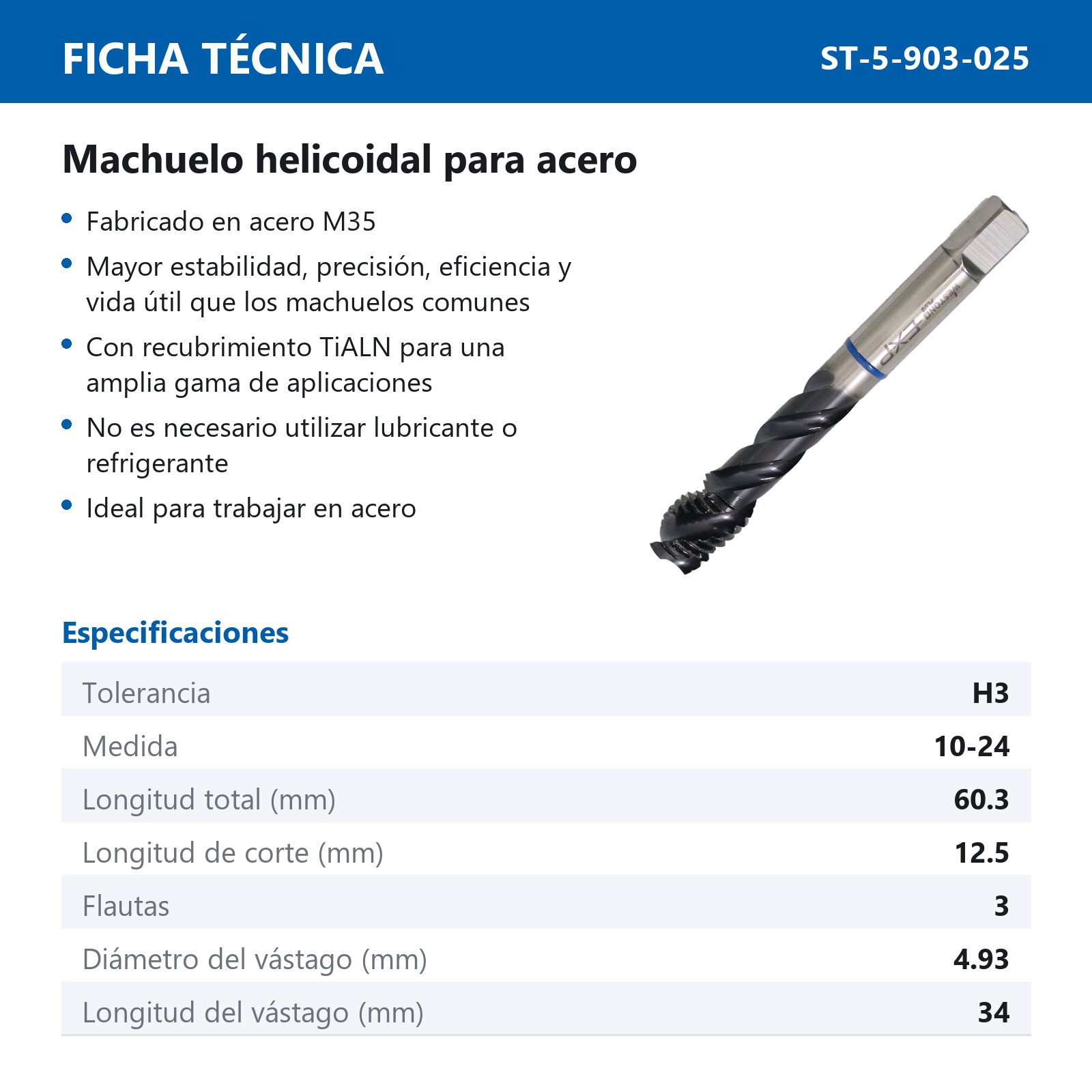 MACHUELO AAV C/TiALN HELICOIDAL 10-24 P/ACERO WP EX-P - Imagen 2