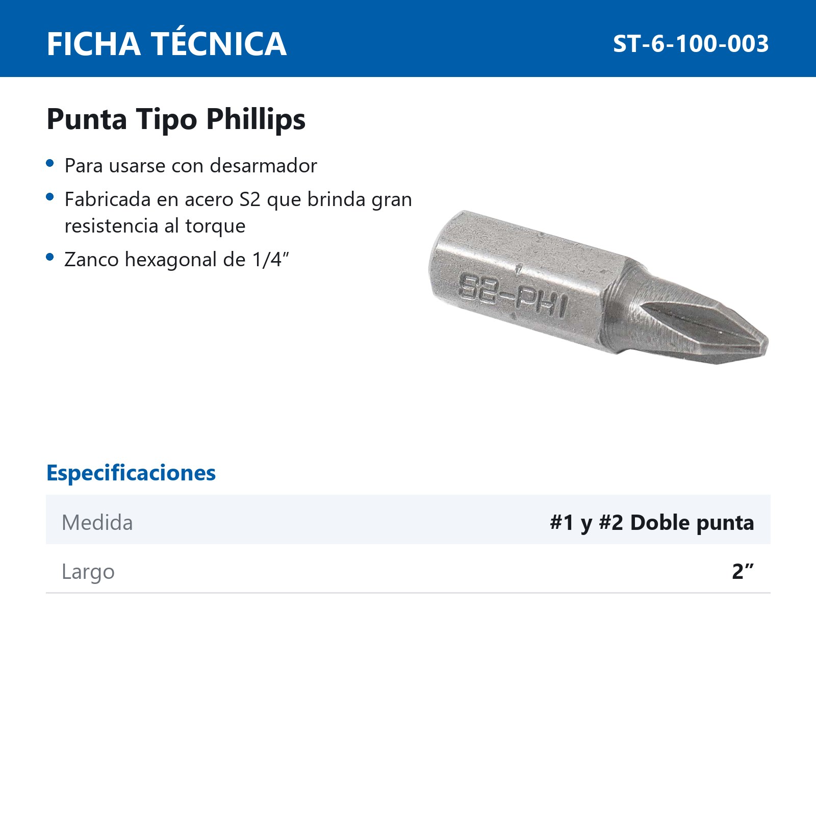 PUNTA DOBLE PHILLIPS #1, #2 X 2" (PRECIO POR PIEZA, EMPAQUE CJA C/20 PZS) - Imagen 4