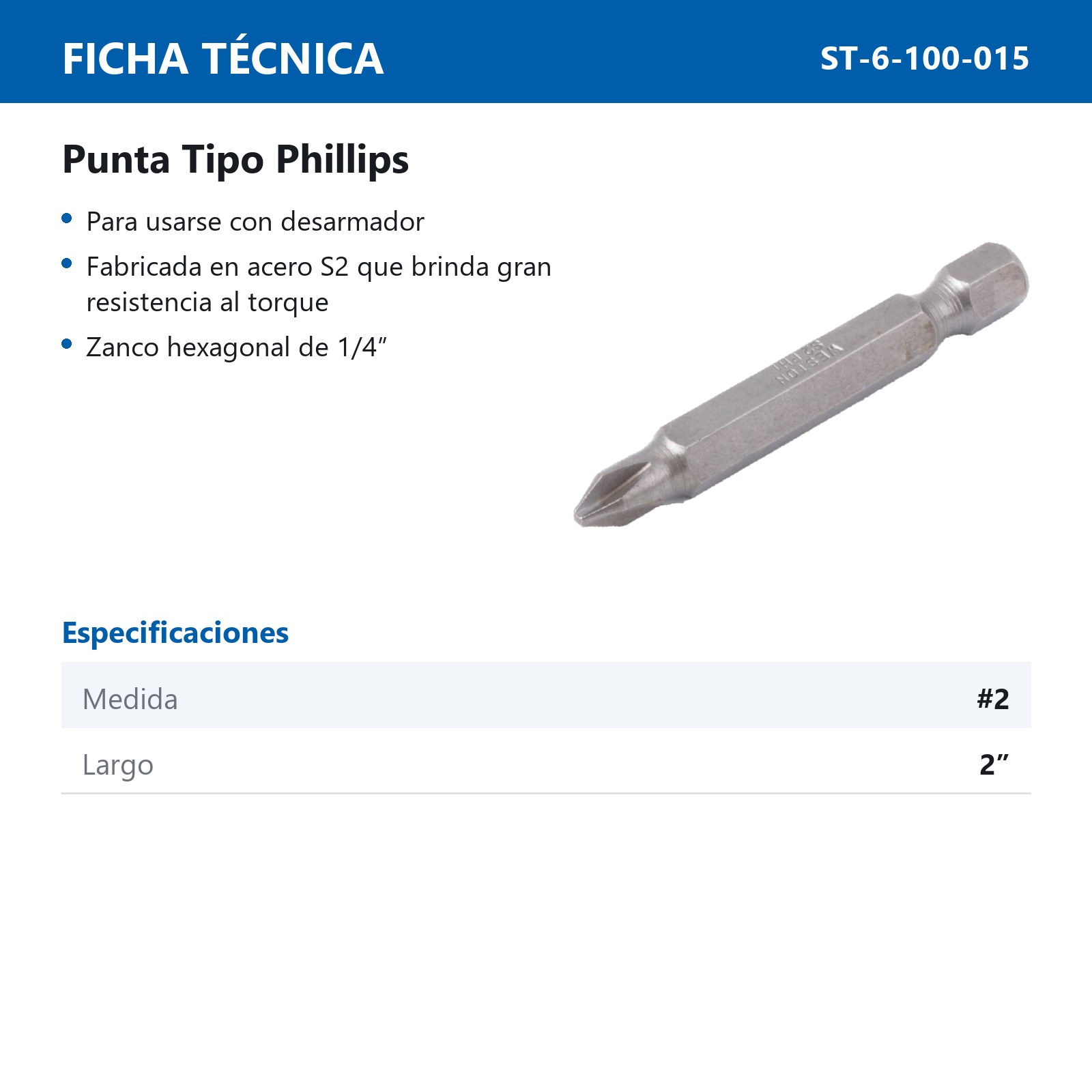 PUNTA P/DES.PHILLIPS 2X2" (Precio x pieza - Empaque c/10 pzas) - Imagen 4