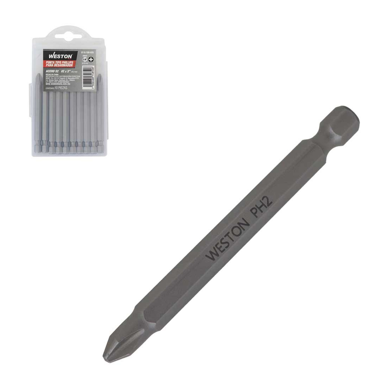 Punta para Desarmador Phillips PH2 x 3" Weston (Paquete de 10 piezas)