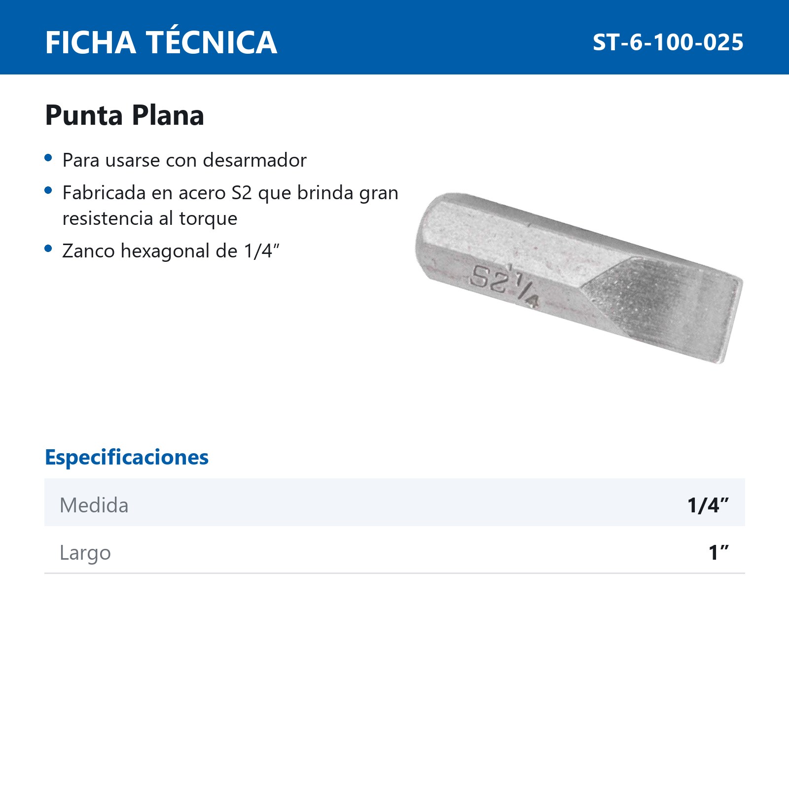 PUNTA PLANAS P/DES.1/4 X 1" (PRECIO POR PIEZA, EMPAQUE CJA C/60 PZS) - Imagen 4
