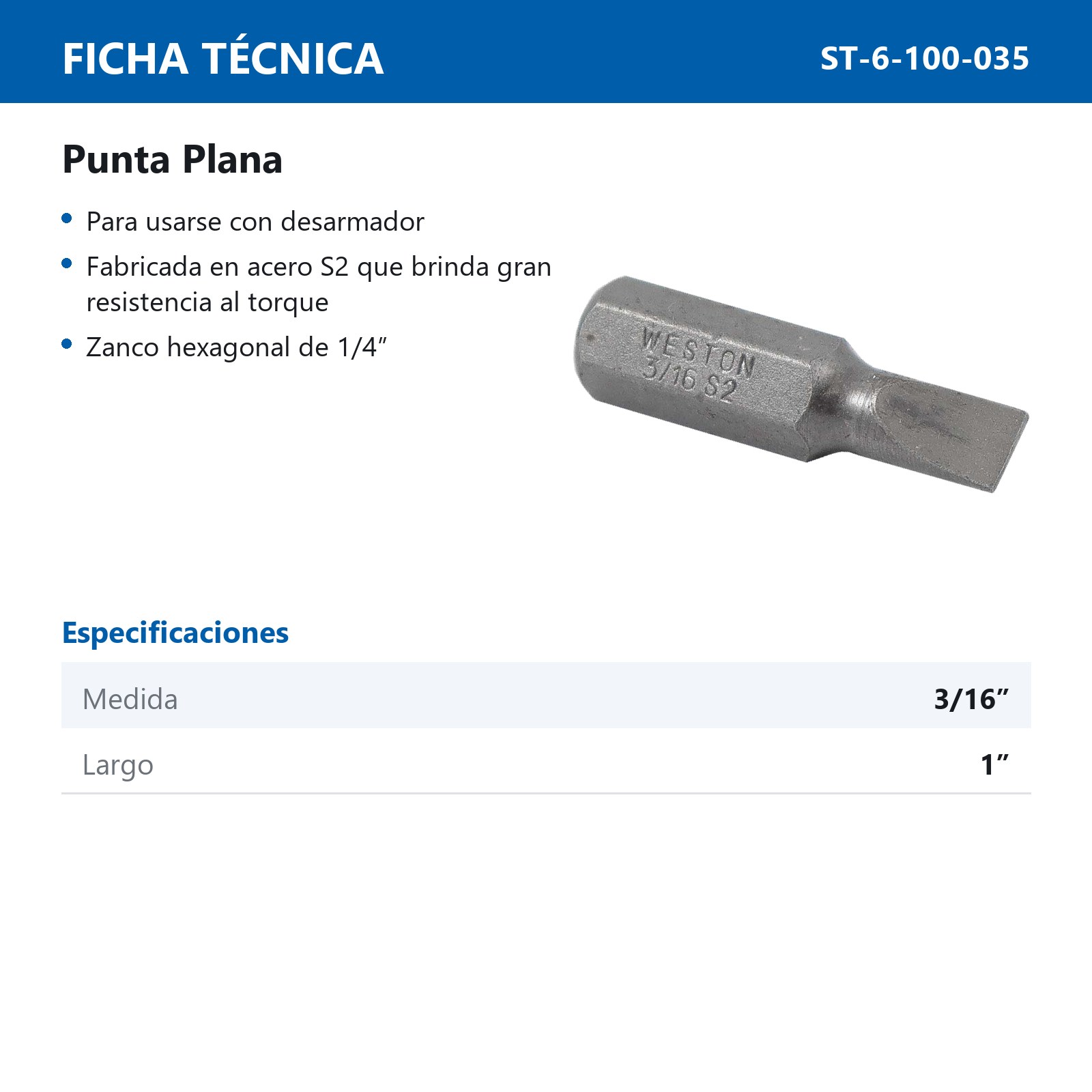 PUNTA PLANA P/DES.3/16 X 1" (PRECIO POR PIEZA, EMPAQUE CJA C/60 PZS) - Imagen 3