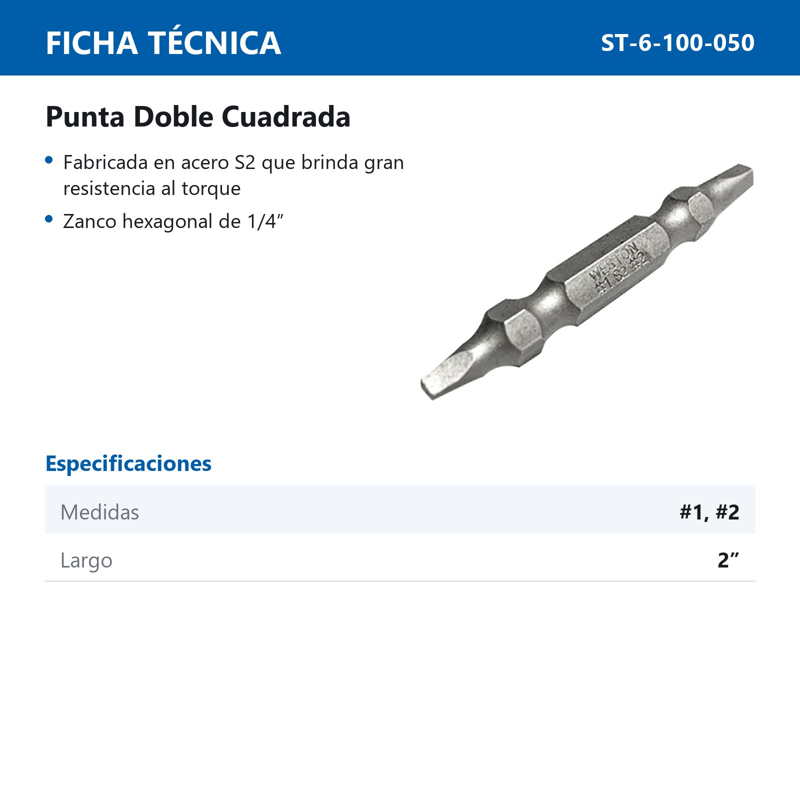 PUNTA DOBLE CUADRADA #1, #2 X 2" - Imagen 2