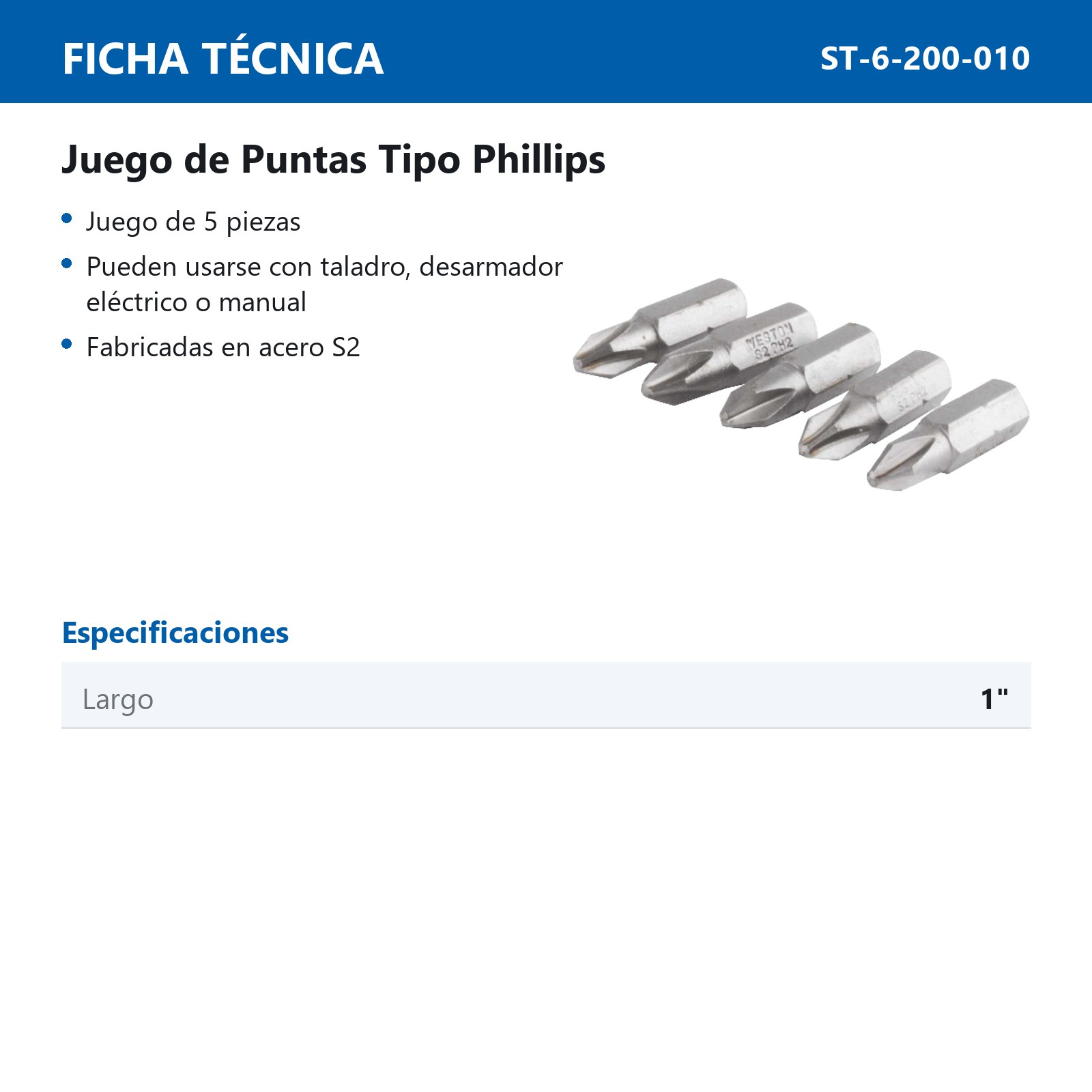 JGO.5 PZS.PUNTA P/DES. PHILLIPS 2X1" - Imagen 3
