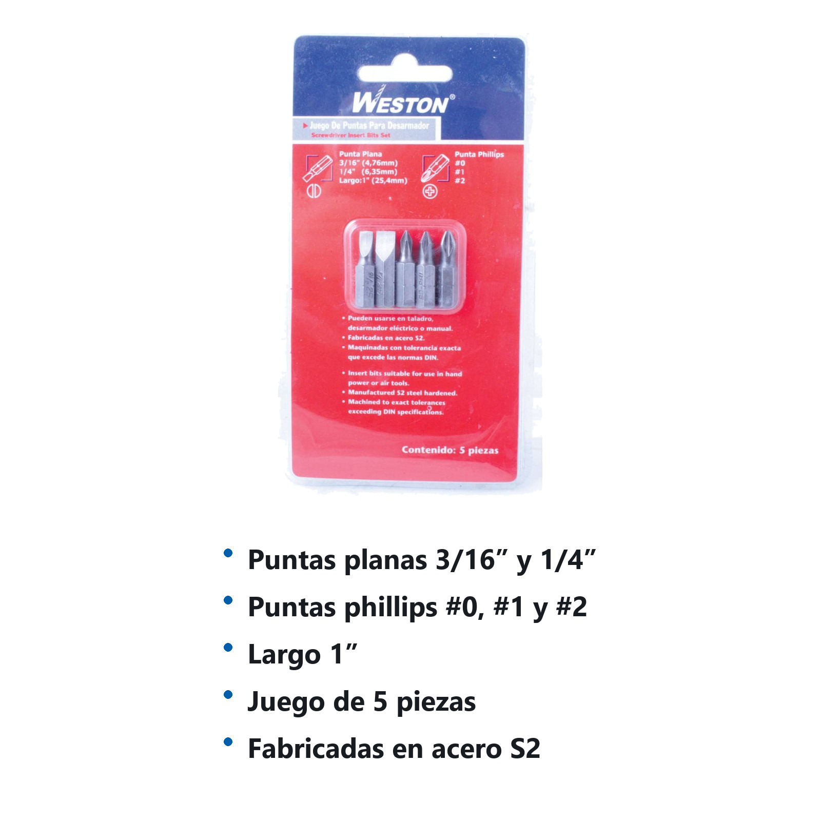 JGO.5 PZS PUNTA P/DES.PHILLIPS-PLANA 1"           3/16, 1/4 X 1" - Imagen 2