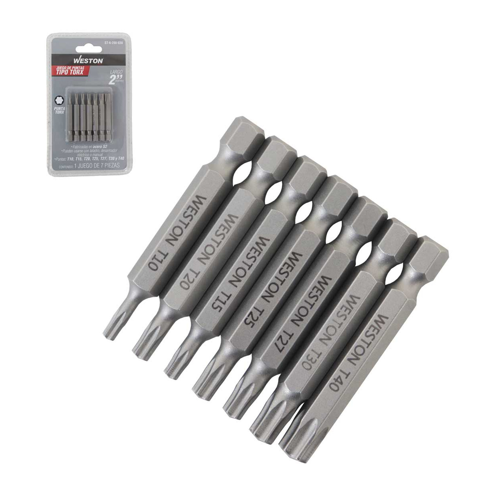 Juego de 7 Puntas Torx 2" (T10, T15, T20, T25, T27, T30, T40) Weston