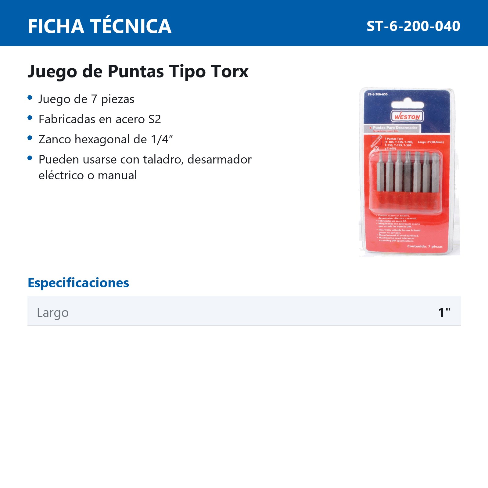 JGO.7 PZS.PUNTAS TORX A 1" (10,15,20,25,27,30,40) - Imagen 2