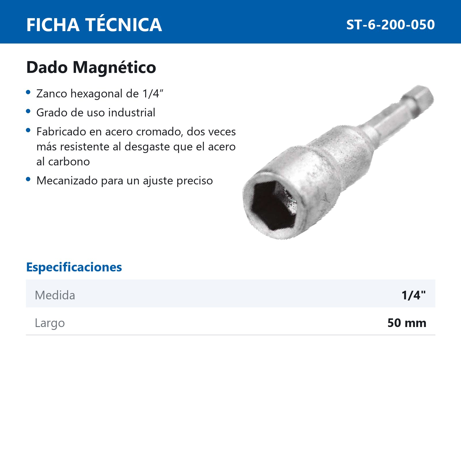 DADO MAGNETICO 1/4" 50MM (Precio x pieza - Empaque c/10 pzas) - Imagen 3