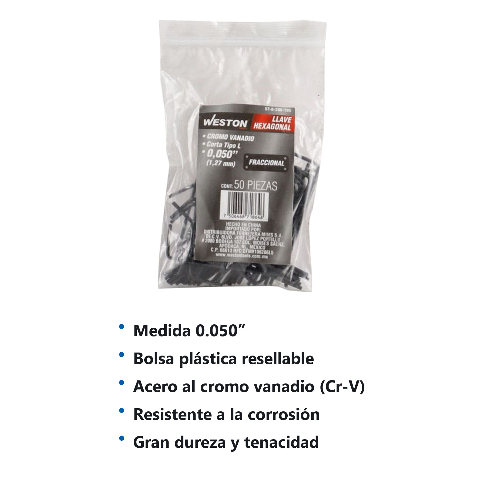 LLAVE HEXAGONAL L CORTA .050" (PRECIO X PZA - EMPAQUE C/50 PZAS) - Imagen 4