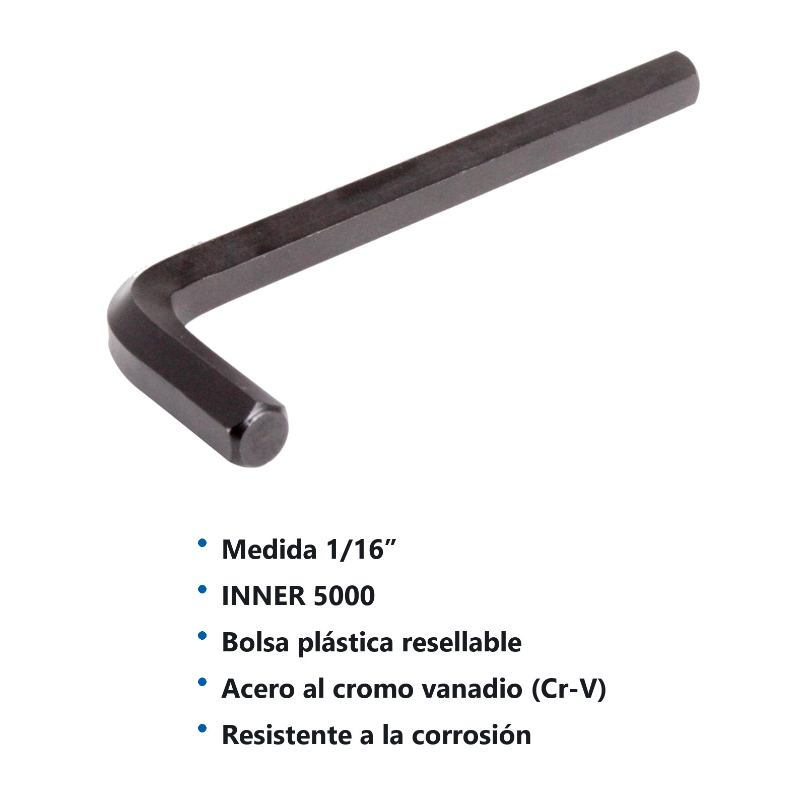 LLAVE HEXAGONAL L CORTA CrV  1/16"  (PRECIO X PZA - EMPAQUE C/50 PZAS) - Imagen 3