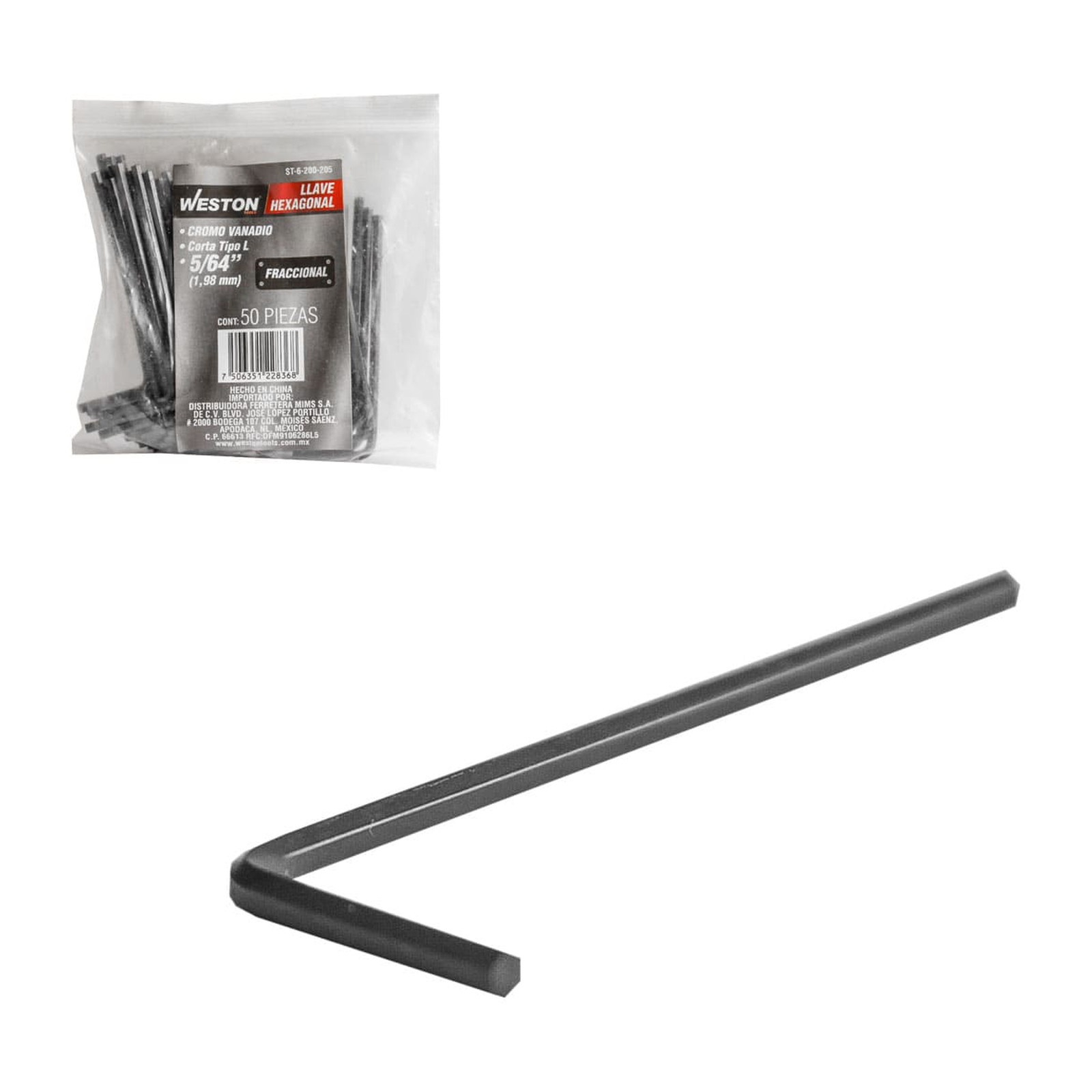 Llave Hexagonal L Corta CrV 5/64" Weston