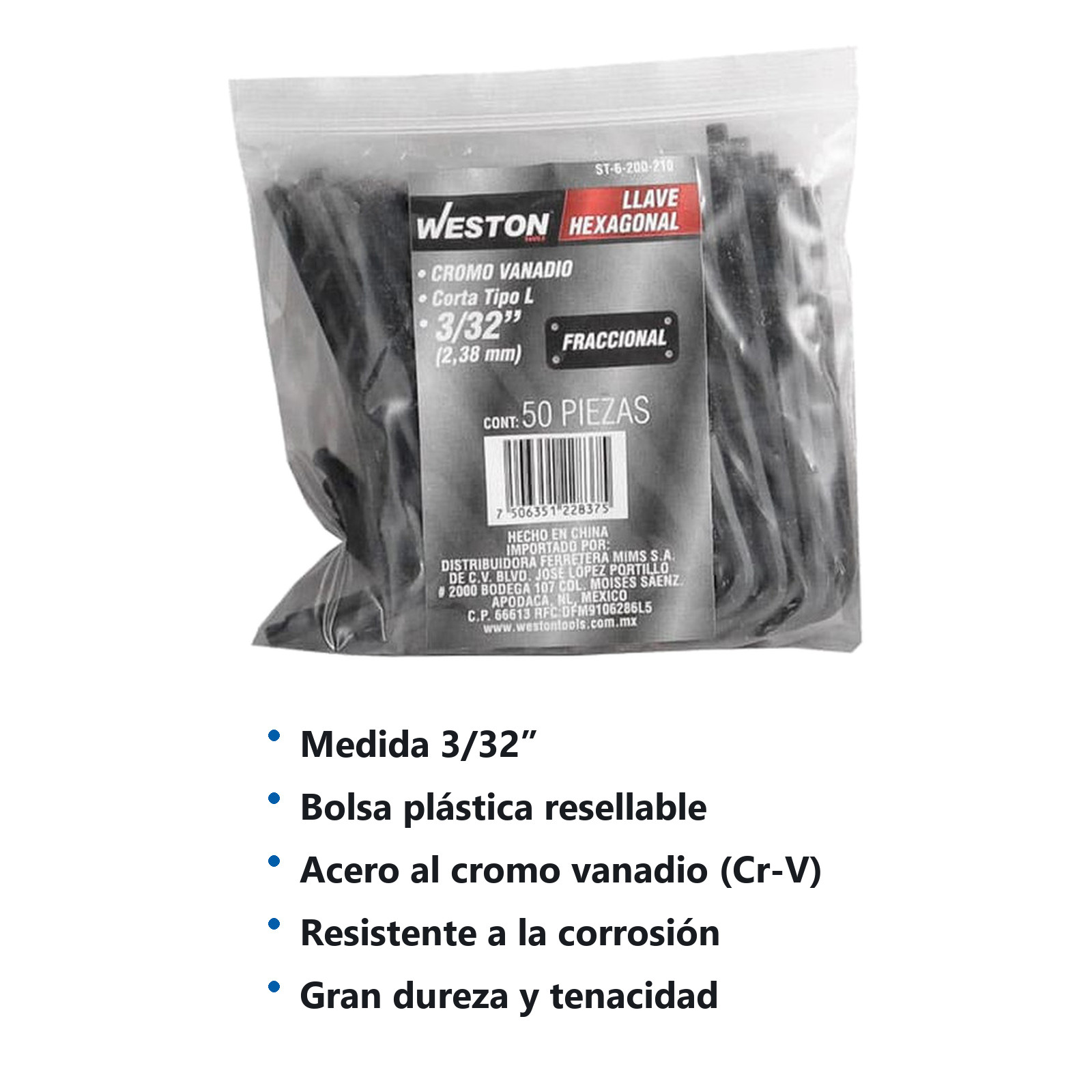 LLAVE HEXAGONAL L CORTA CrV  3/32" (PRECIO X PZA - EMPAQUE C/50 PZAS) - Imagen 4
