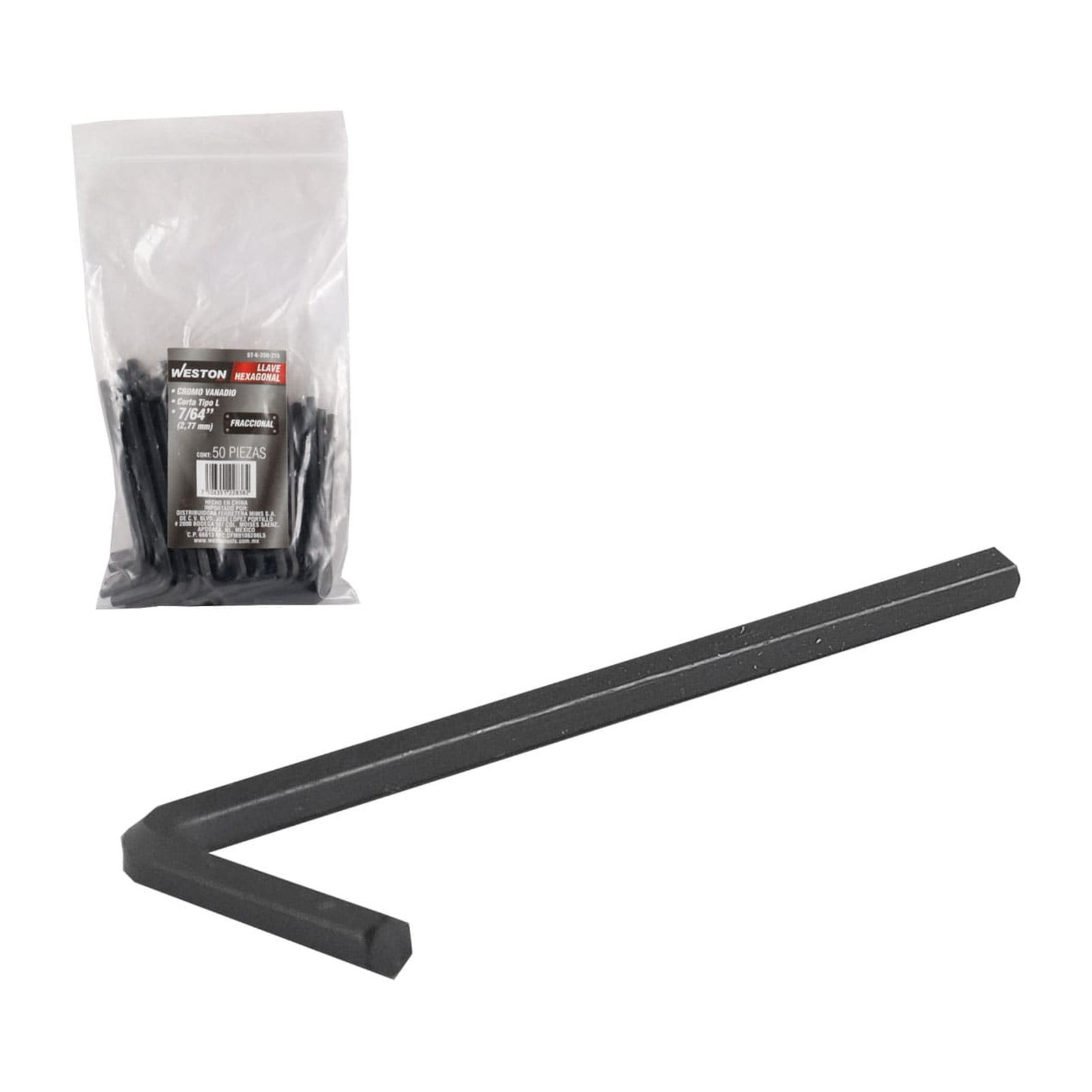 Llave Hexagonal L Corta CrV 7/64" Weston