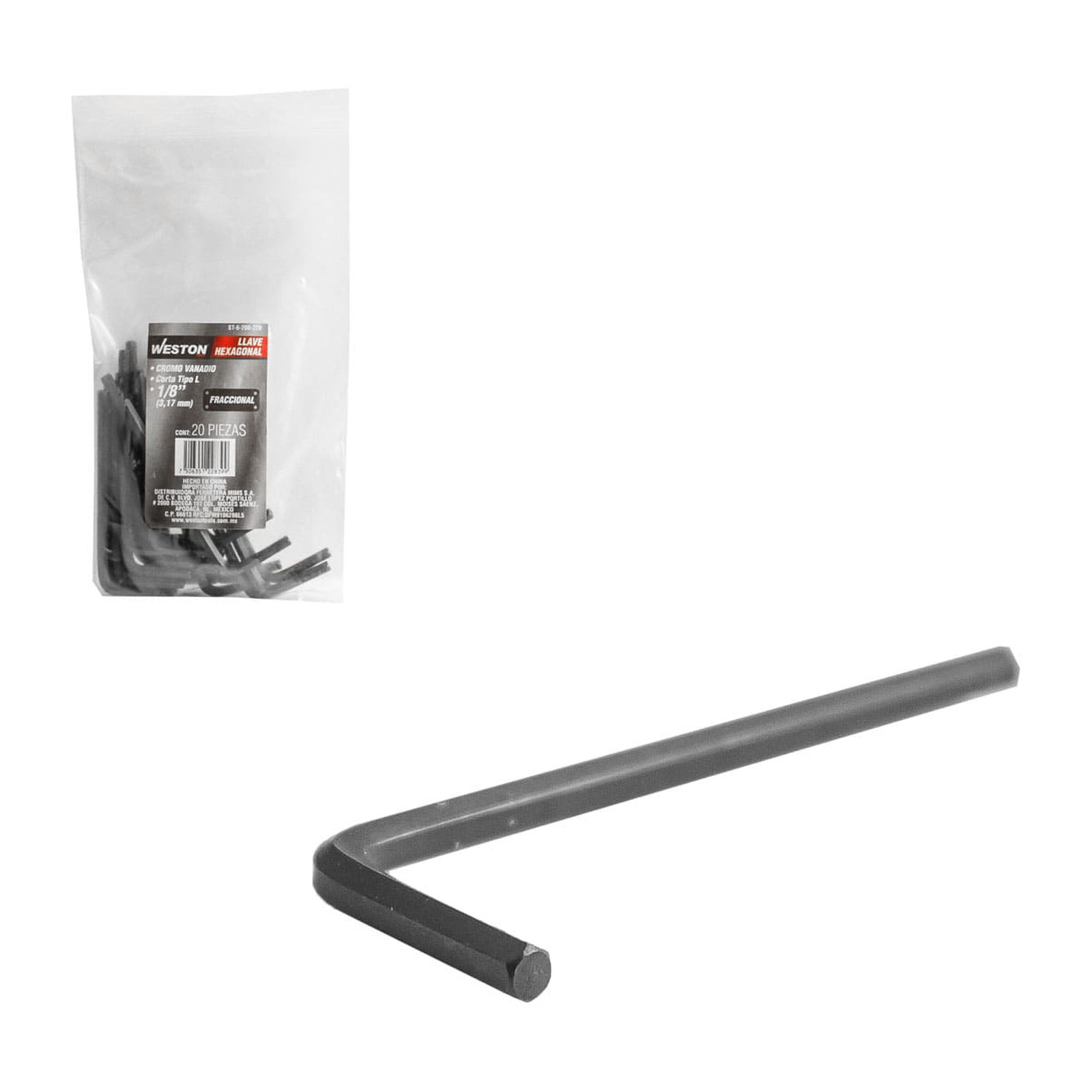 Llave Hexagonal L Corta Cromo Vanadio 1/8" Weston