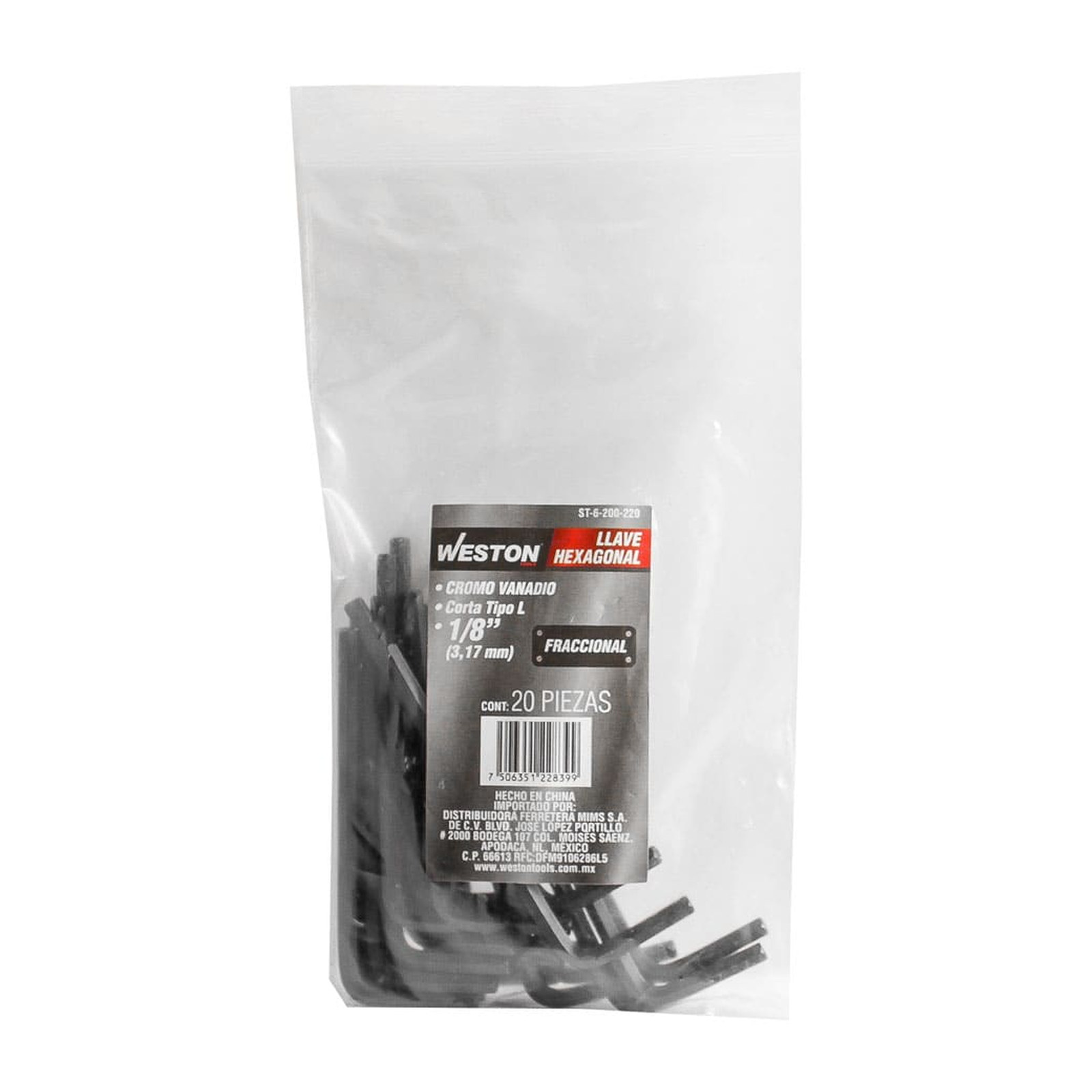 LLAVE HEXAGONAL L CORTA CrV  1/8" (PRECIO X PZA - EMPAQUE C/20 PZAS) - Imagen 2