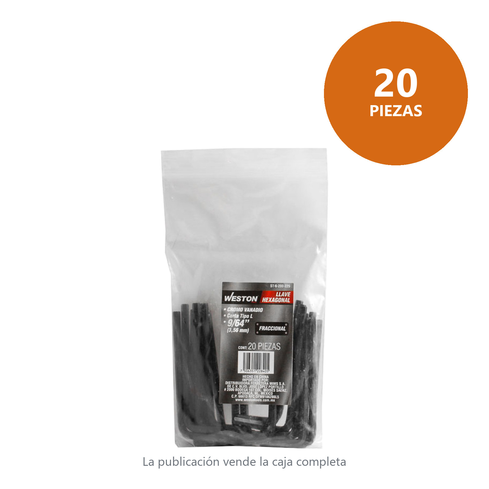 LLAVE HEXAGONAL L CORTA CrV  9/64"  (PRECIO X PZA - EMPAQUE C/20 PZAS) - Imagen 3