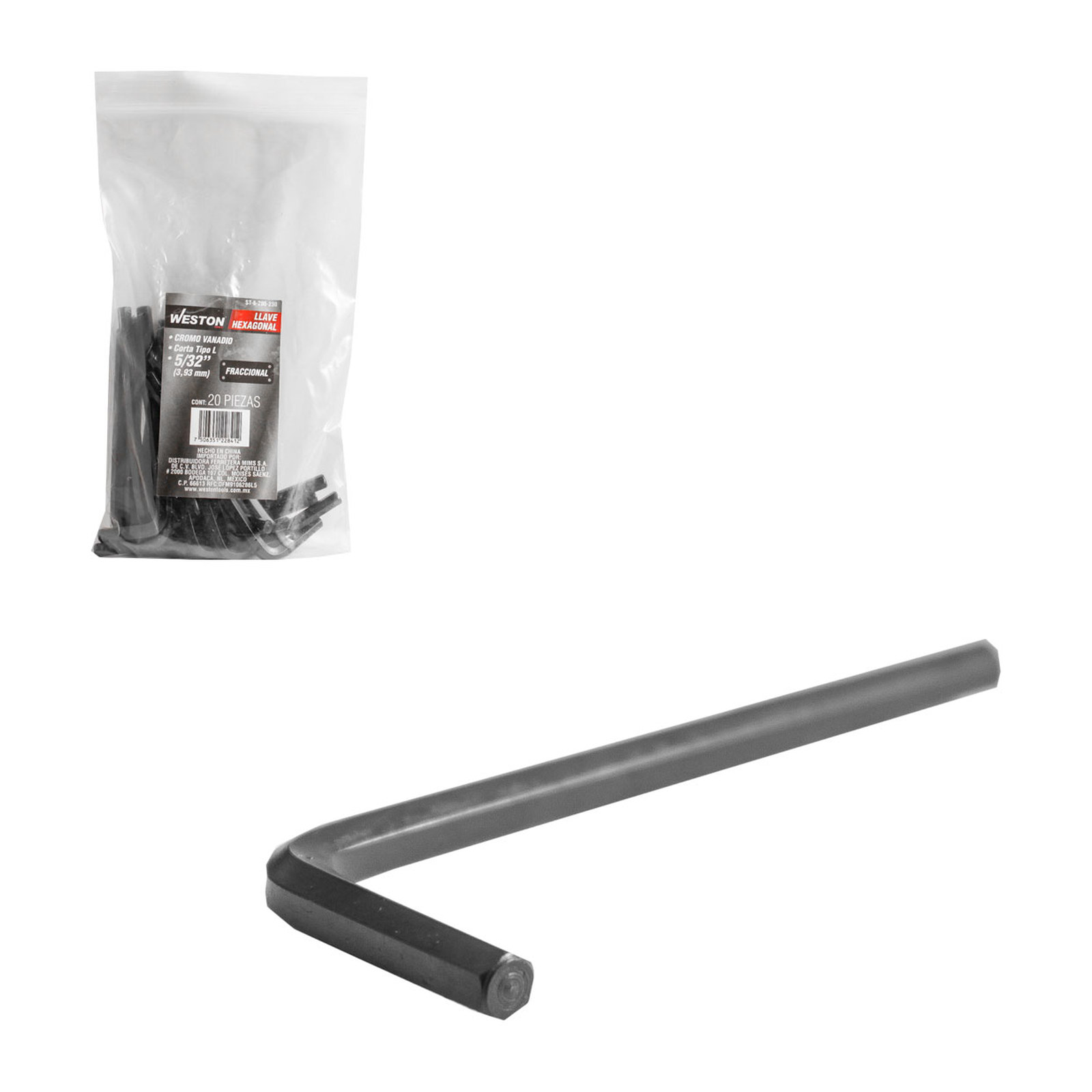 Llave Hexagonal L Corta CrV 5/32" Weston